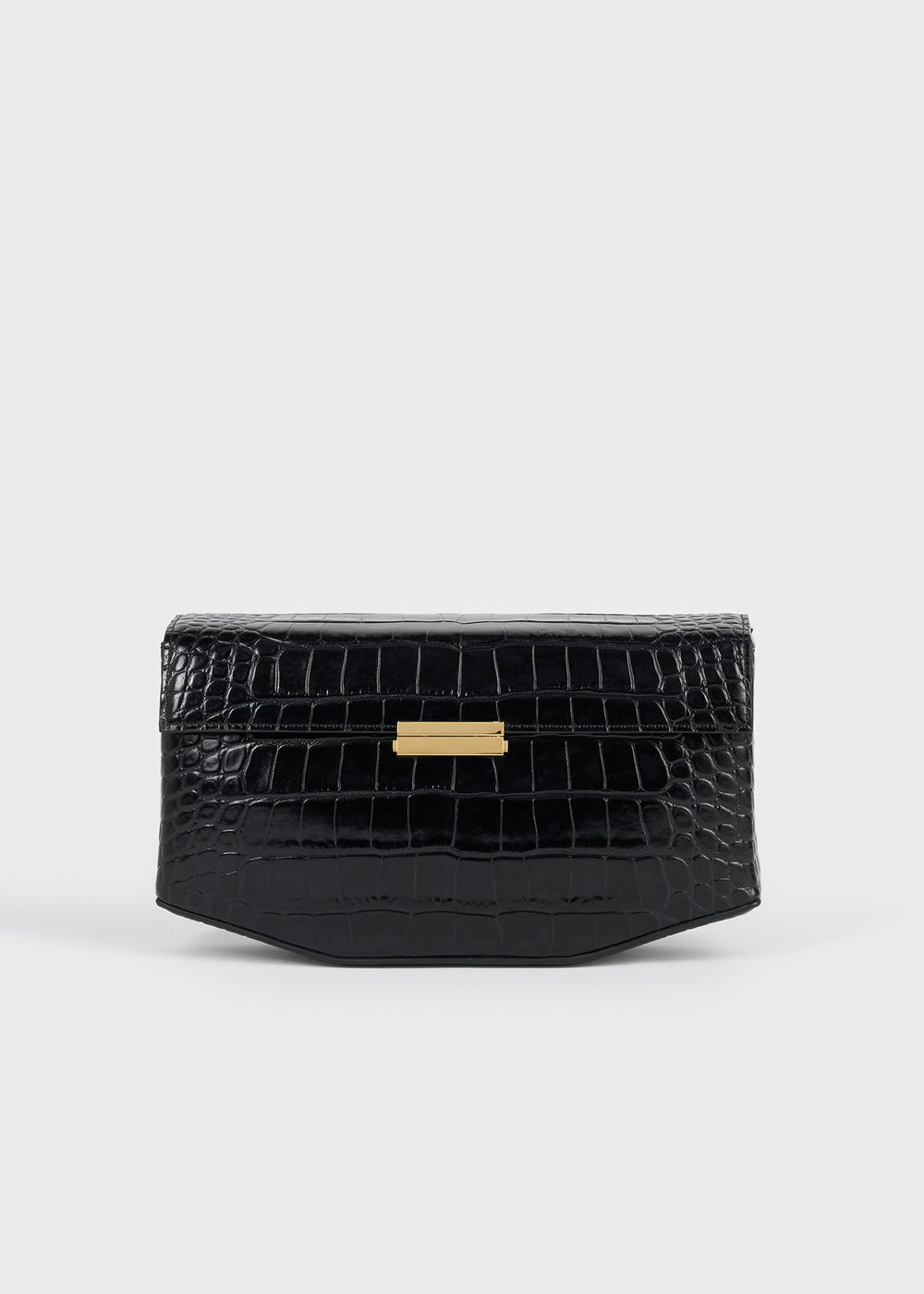 Clip croco-embossed clutch black