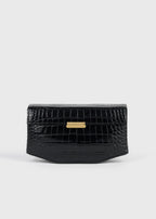 Clip croco-embossed clutch black