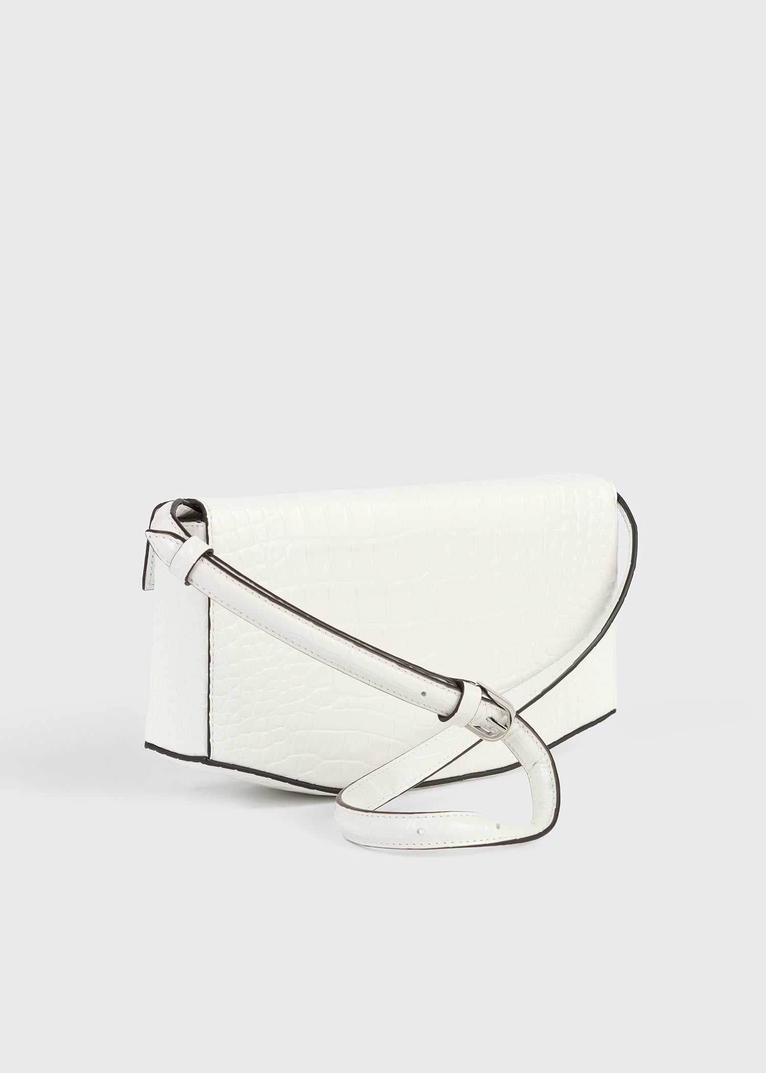 Clip croco-embossed clutch off-white