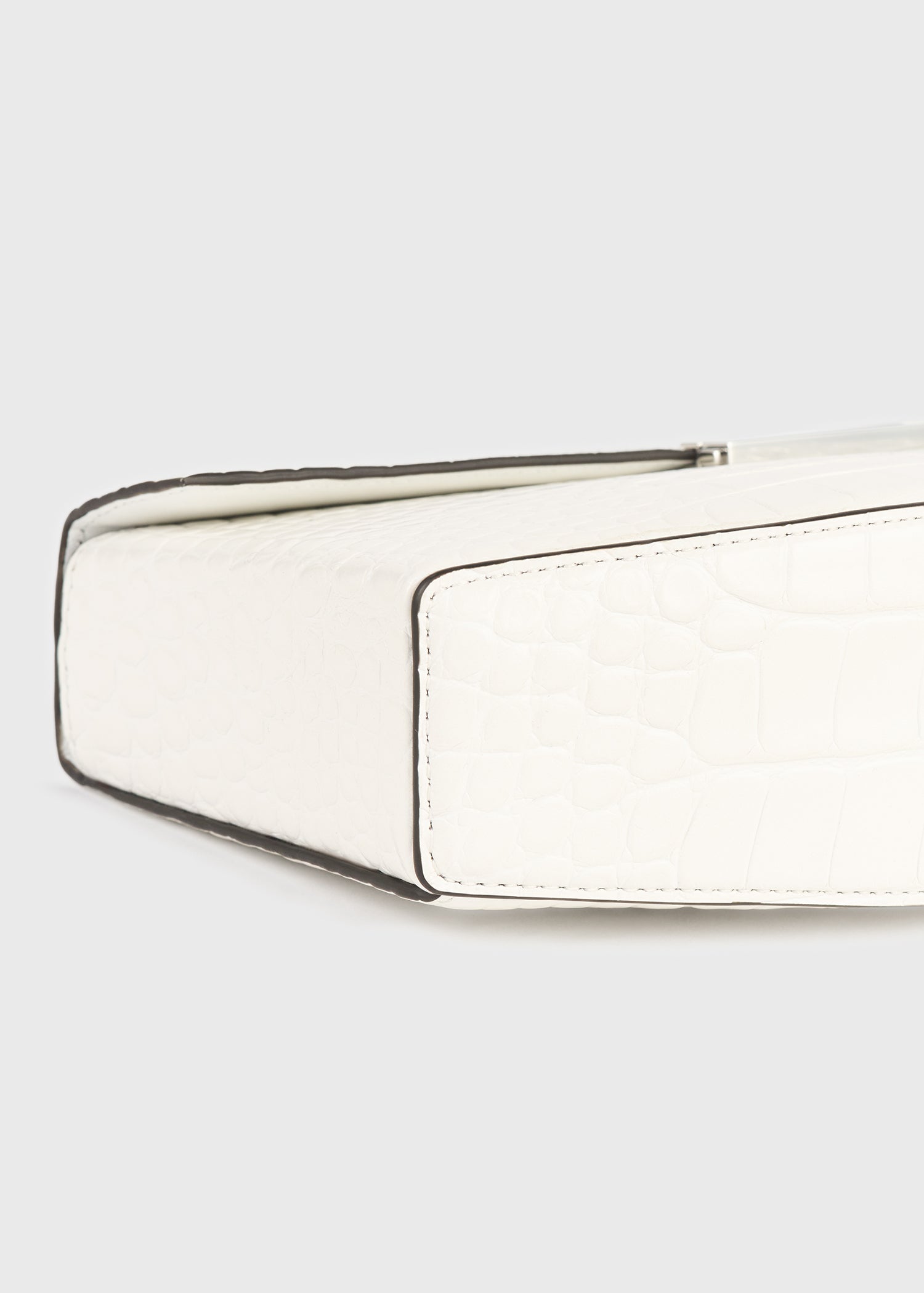 Clip croco-embossed clutch off-white