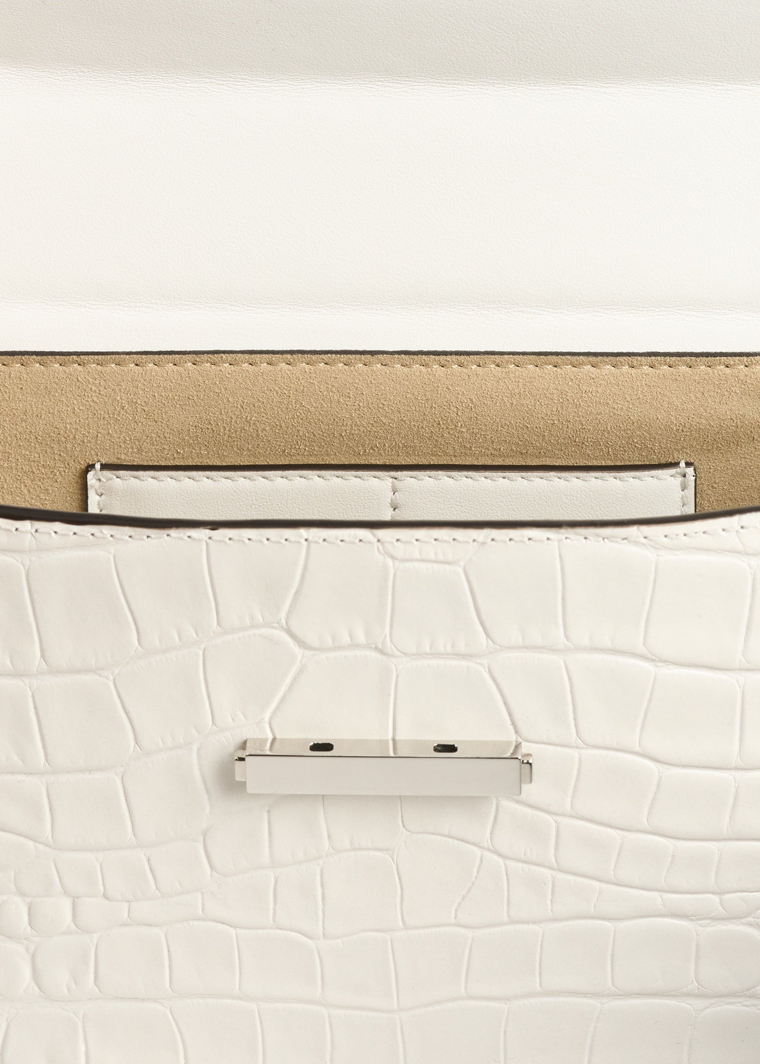Clip croco-embossed clutch off-white