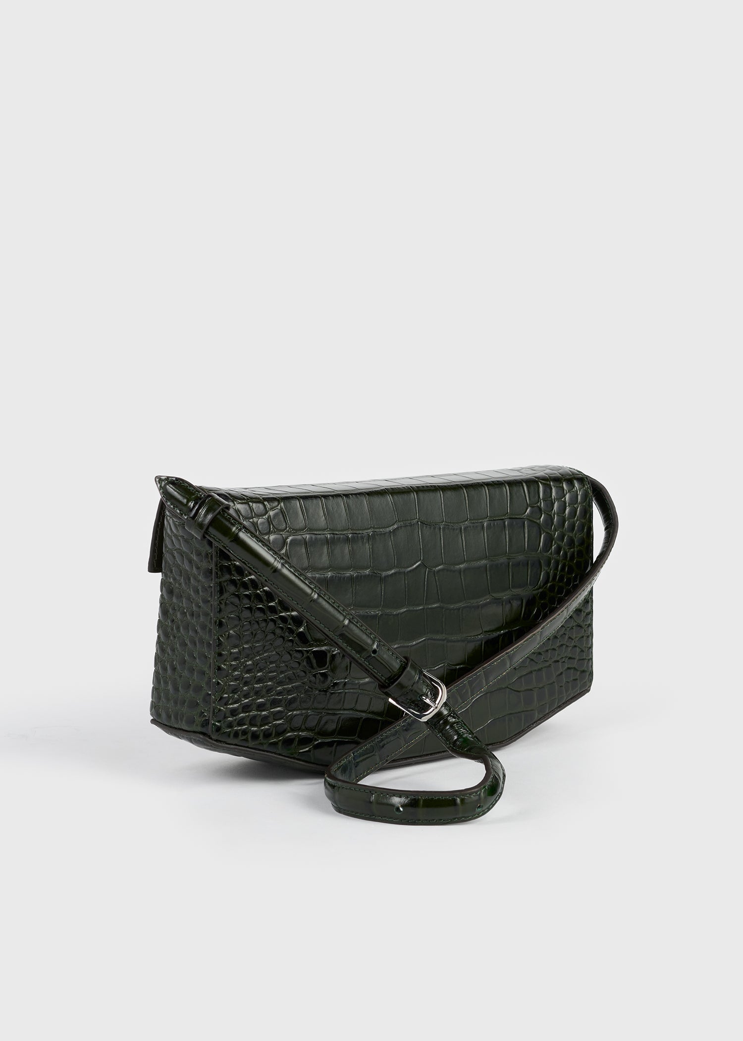 Clip croco-embossed clutch dark green