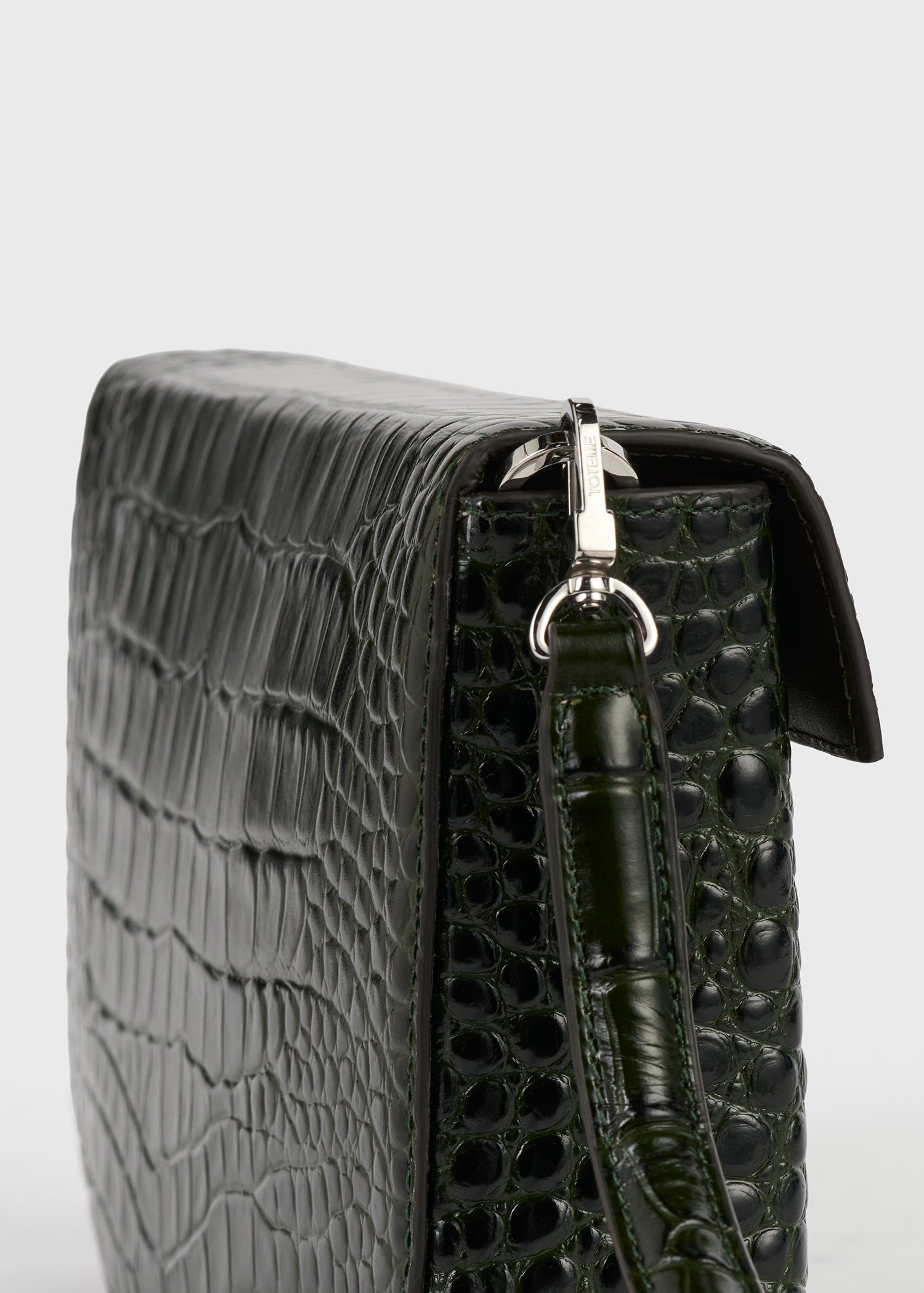 Clip croco-embossed clutch dark green