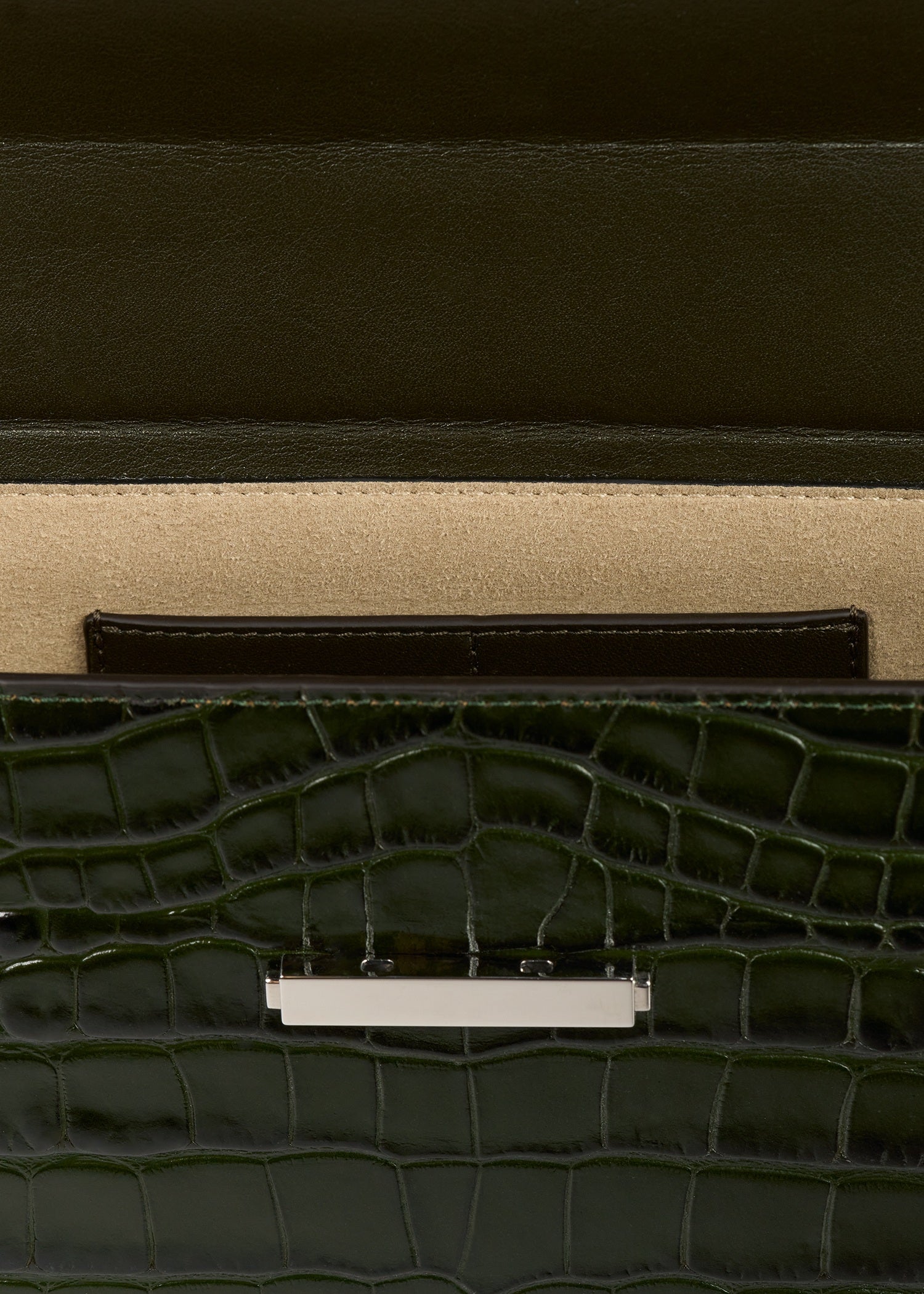 Clip croco-embossed clutch dark green