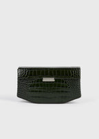 Clip croco-embossed clutch dark green