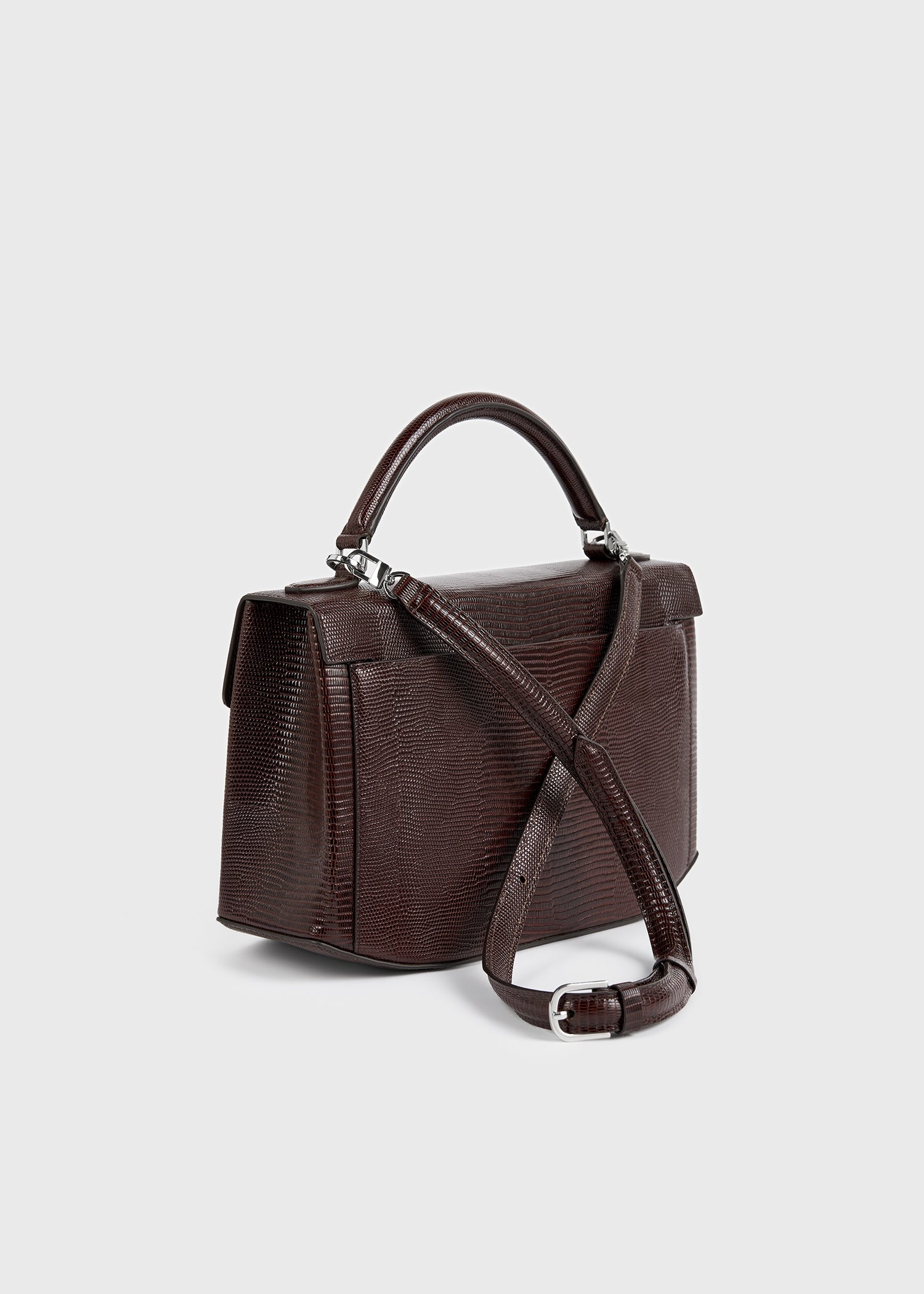 Clip lizard-embossed top handle brown