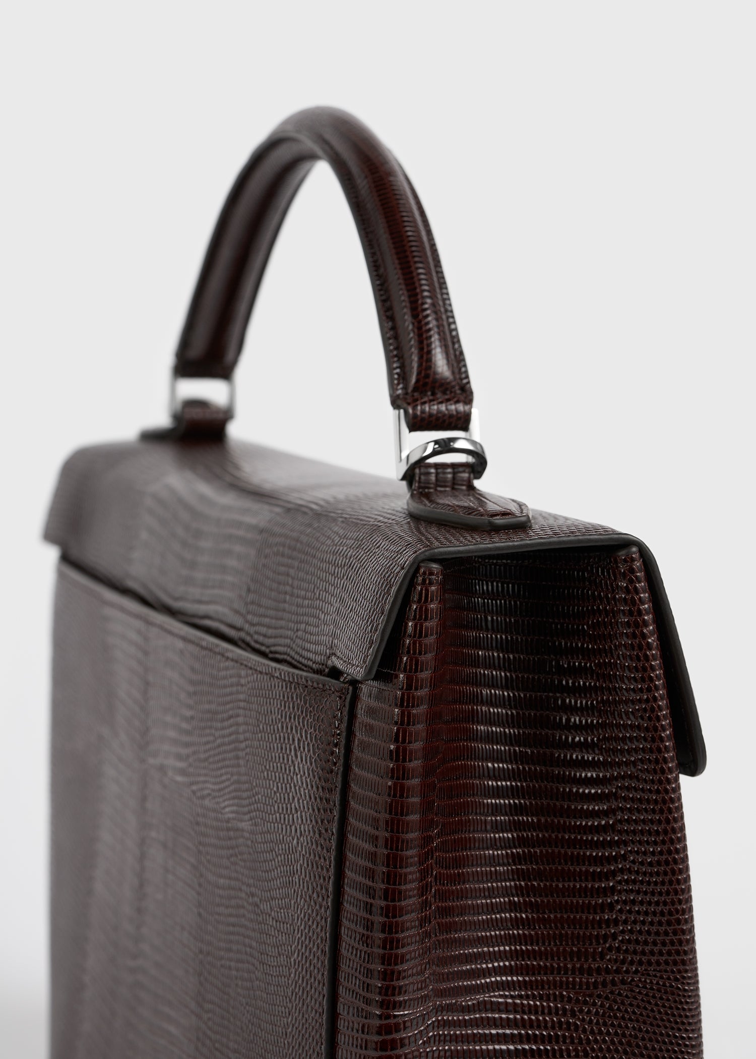 Clip lizard-embossed top handle brown