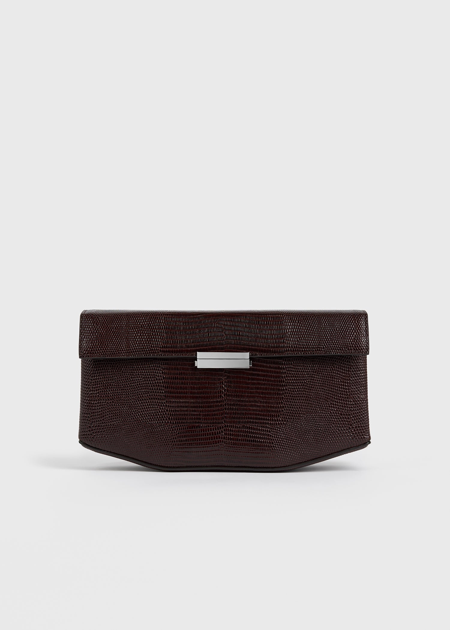 Clip lizard-embossed clutch brown