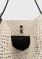 Belted paper raffia tote ecru/vanilla
