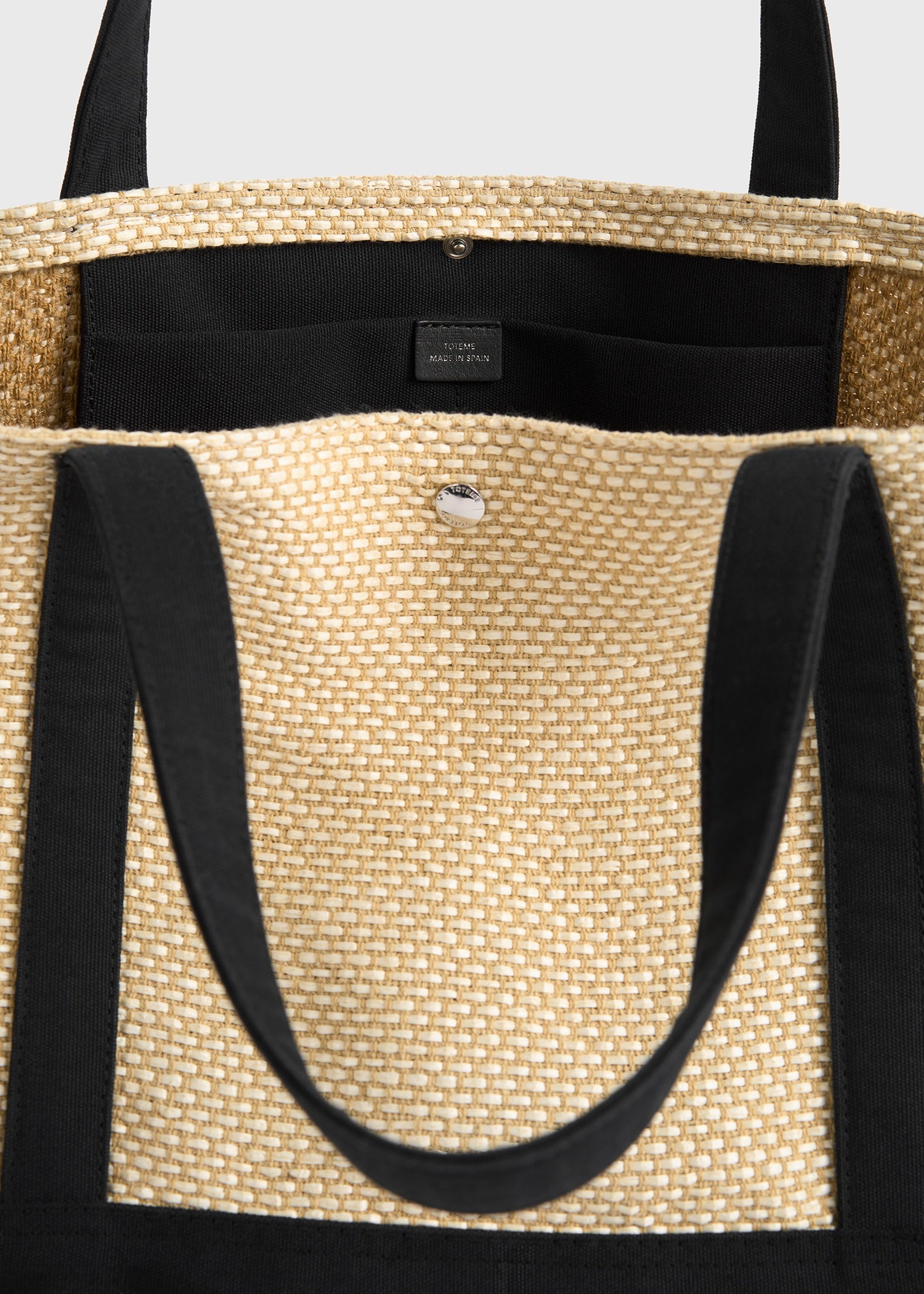 Woven beach tote black/ecru