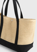 Woven beach tote black/ecru