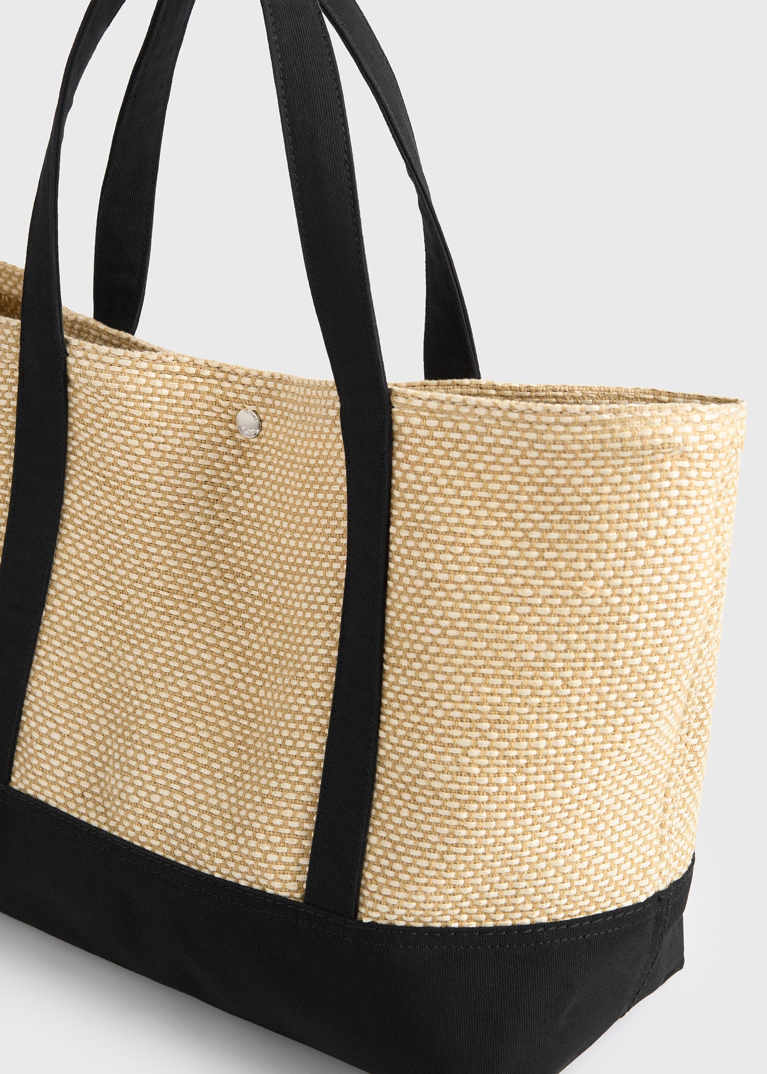 Woven beach tote black/ecru