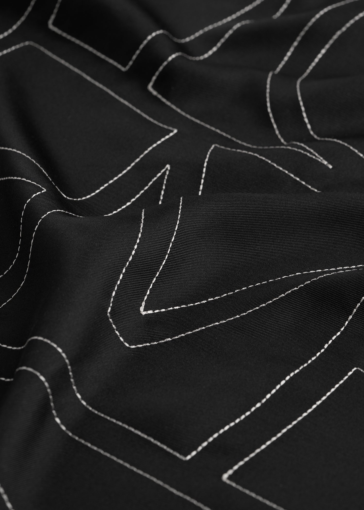 Embroidered monogram silk scarf black