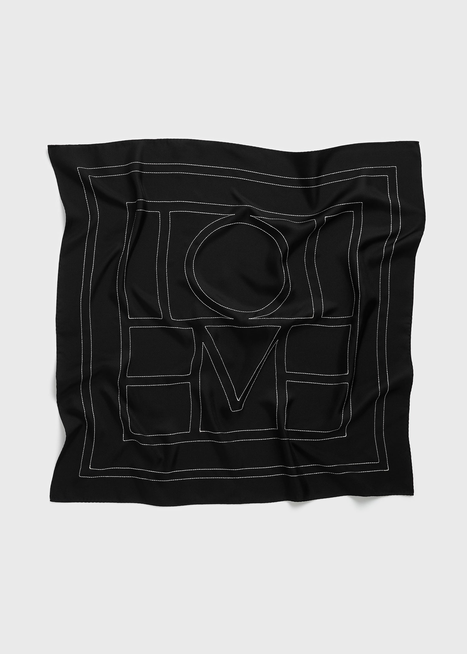 Embroidered monogram silk scarf black