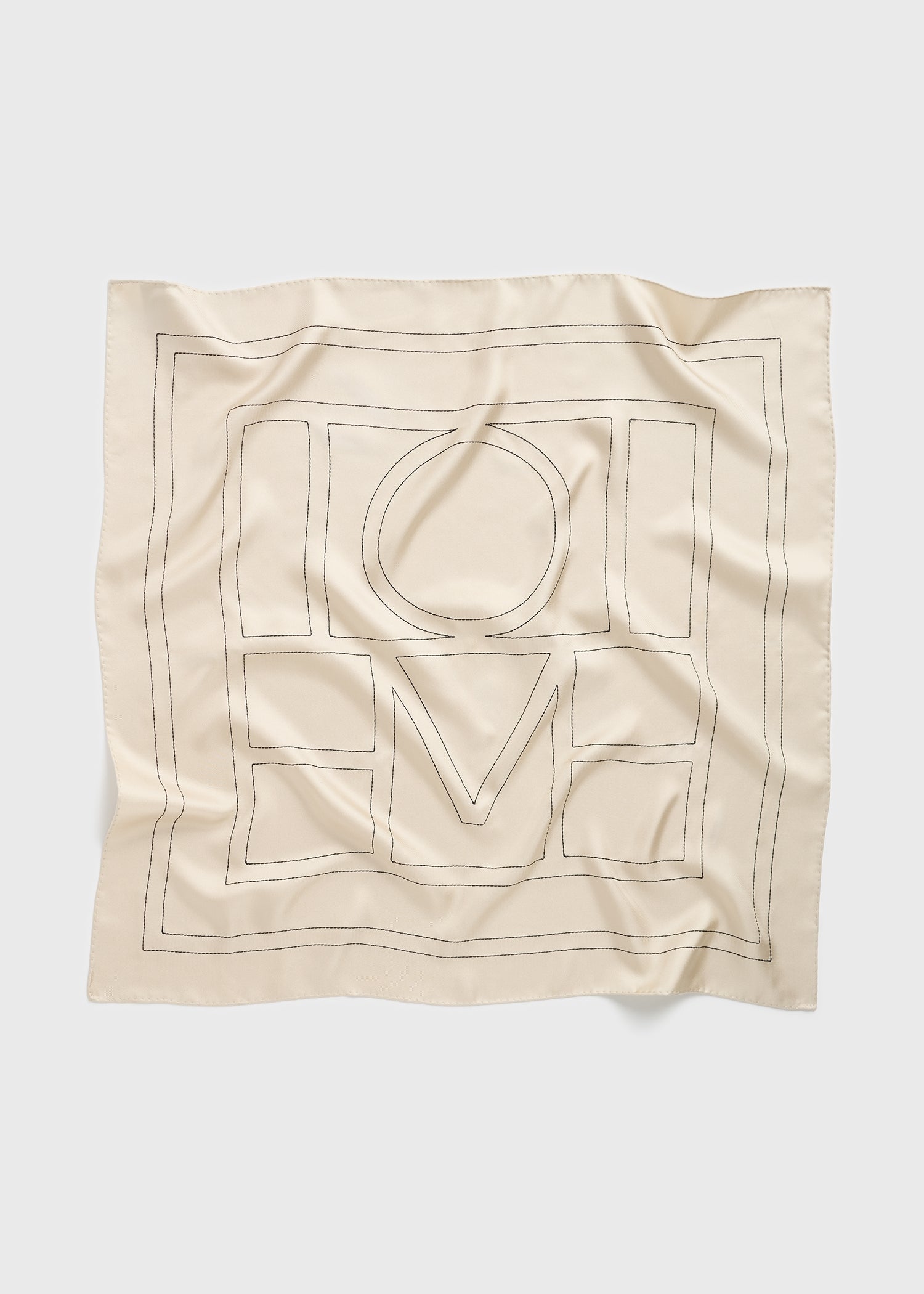 Embroidered monogram silk scarf ivory