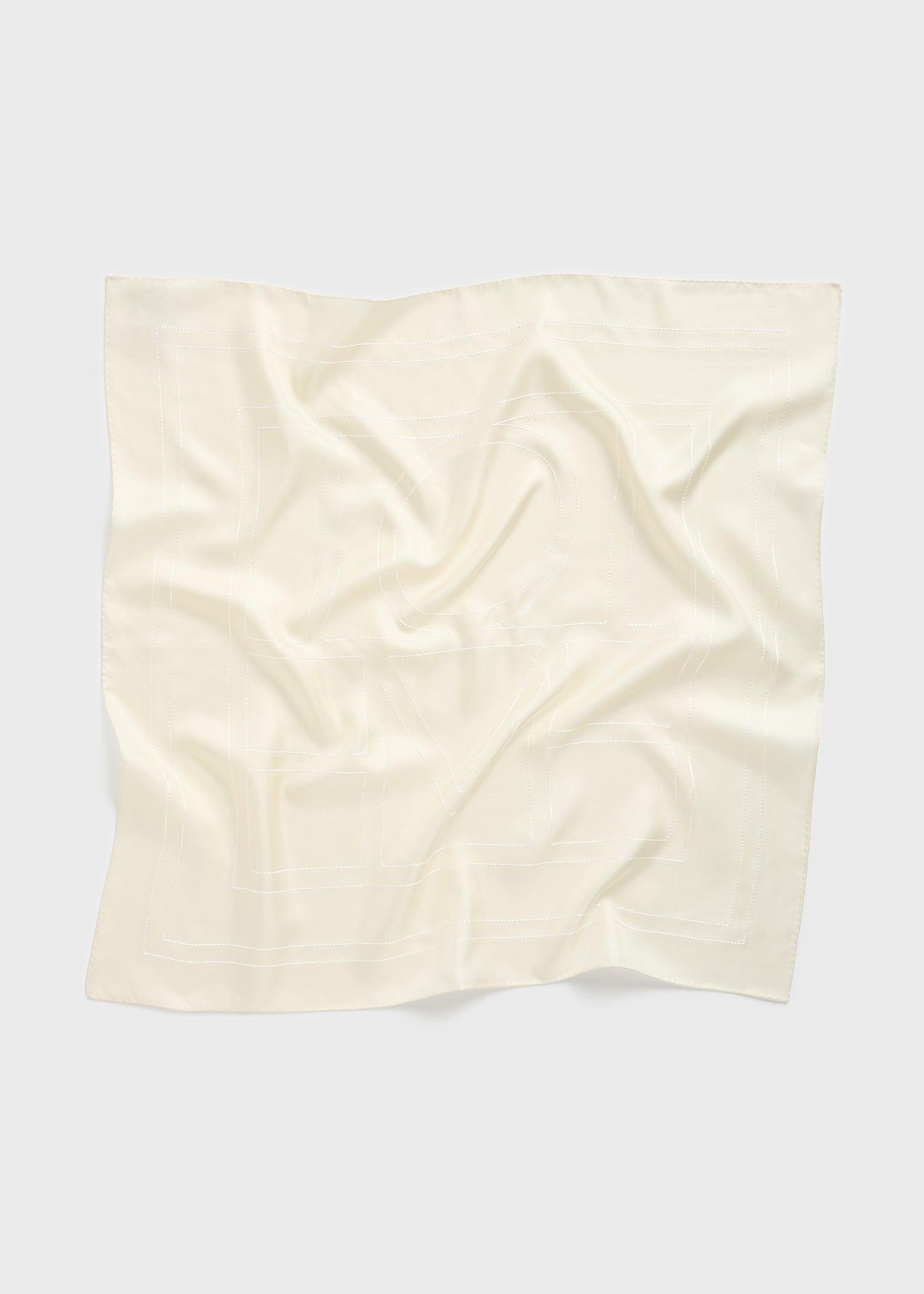 Embroidered monogram silk scarf cream