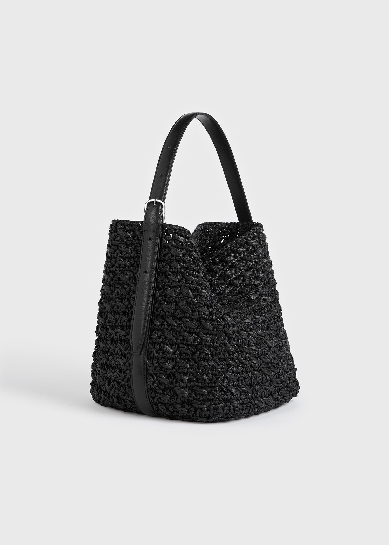 Medium belted paper raffia tote black