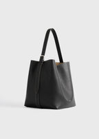Medium belted grained-leather tote black