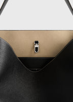 Medium belted grained-leather tote black