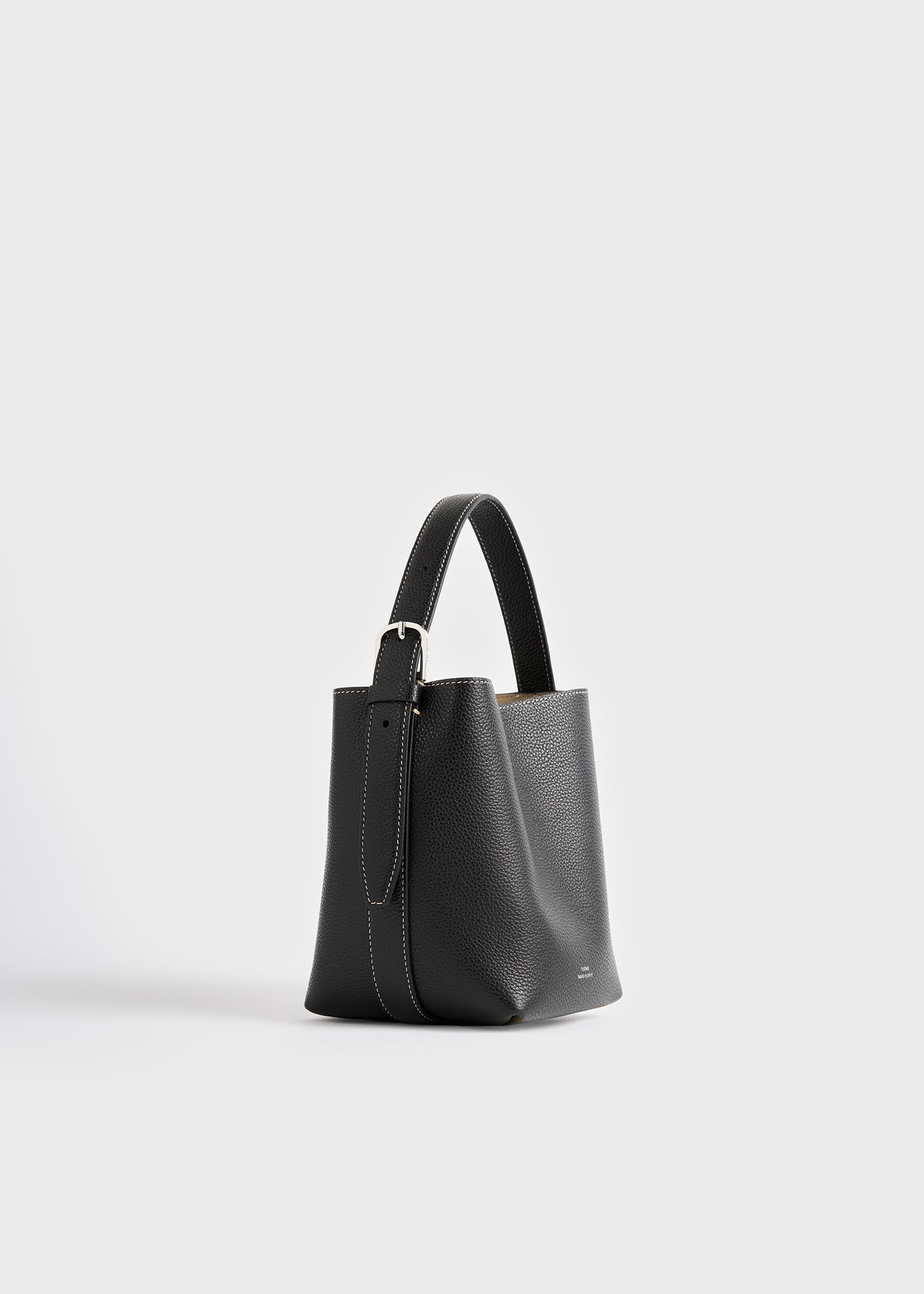 Small belted grained-leather tote black