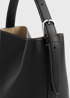 Small belted grained-leather tote black