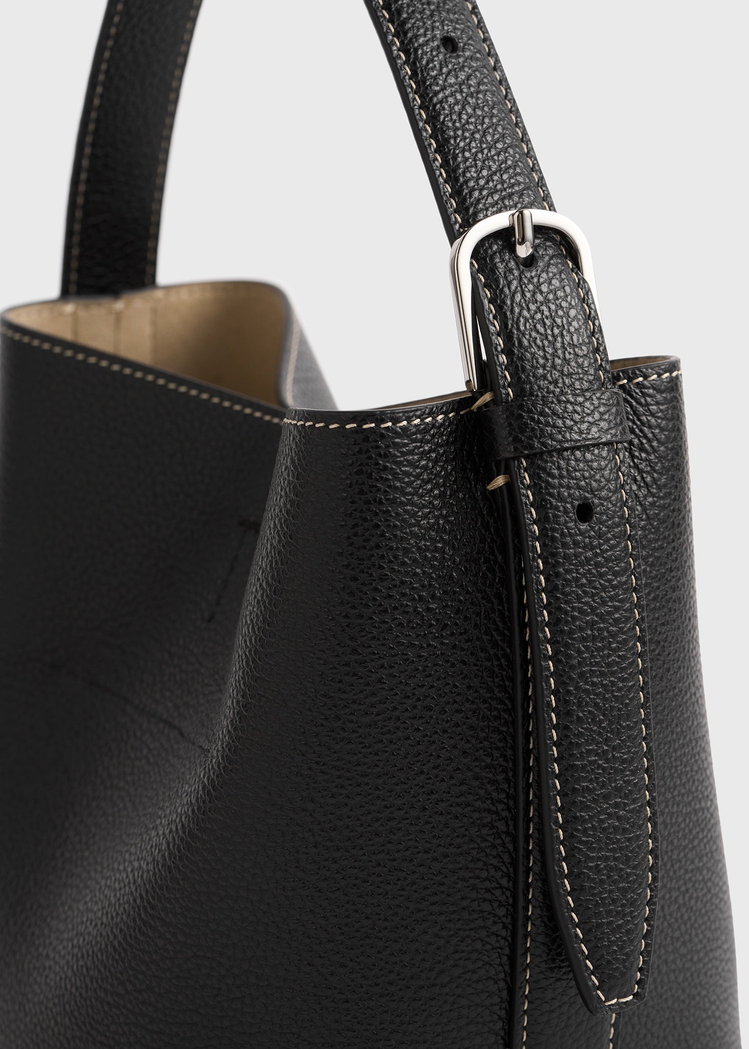Small belted grained-leather tote black