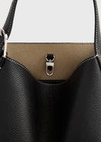Small belted grained-leather tote black
