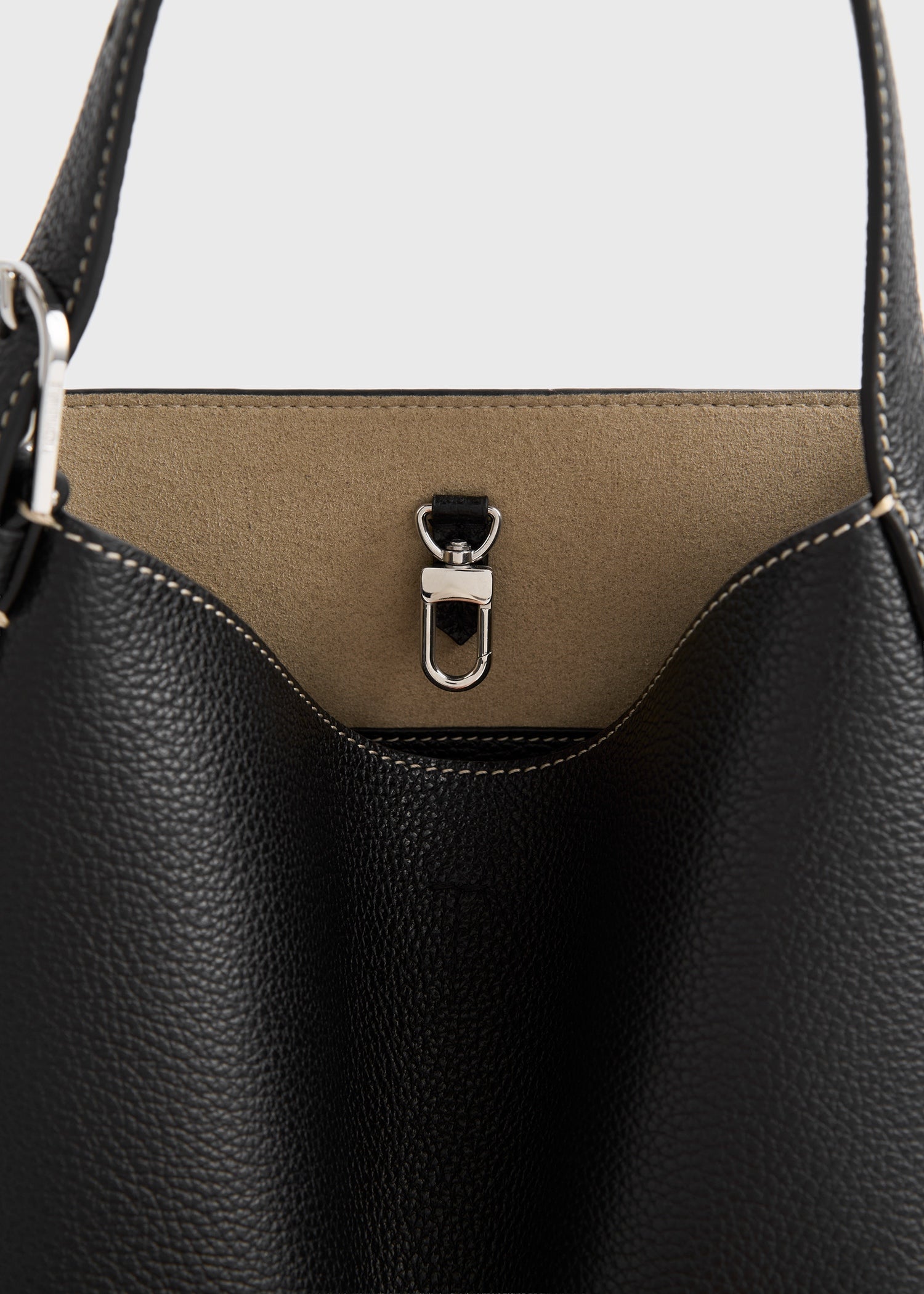 Small belted grained-leather tote black