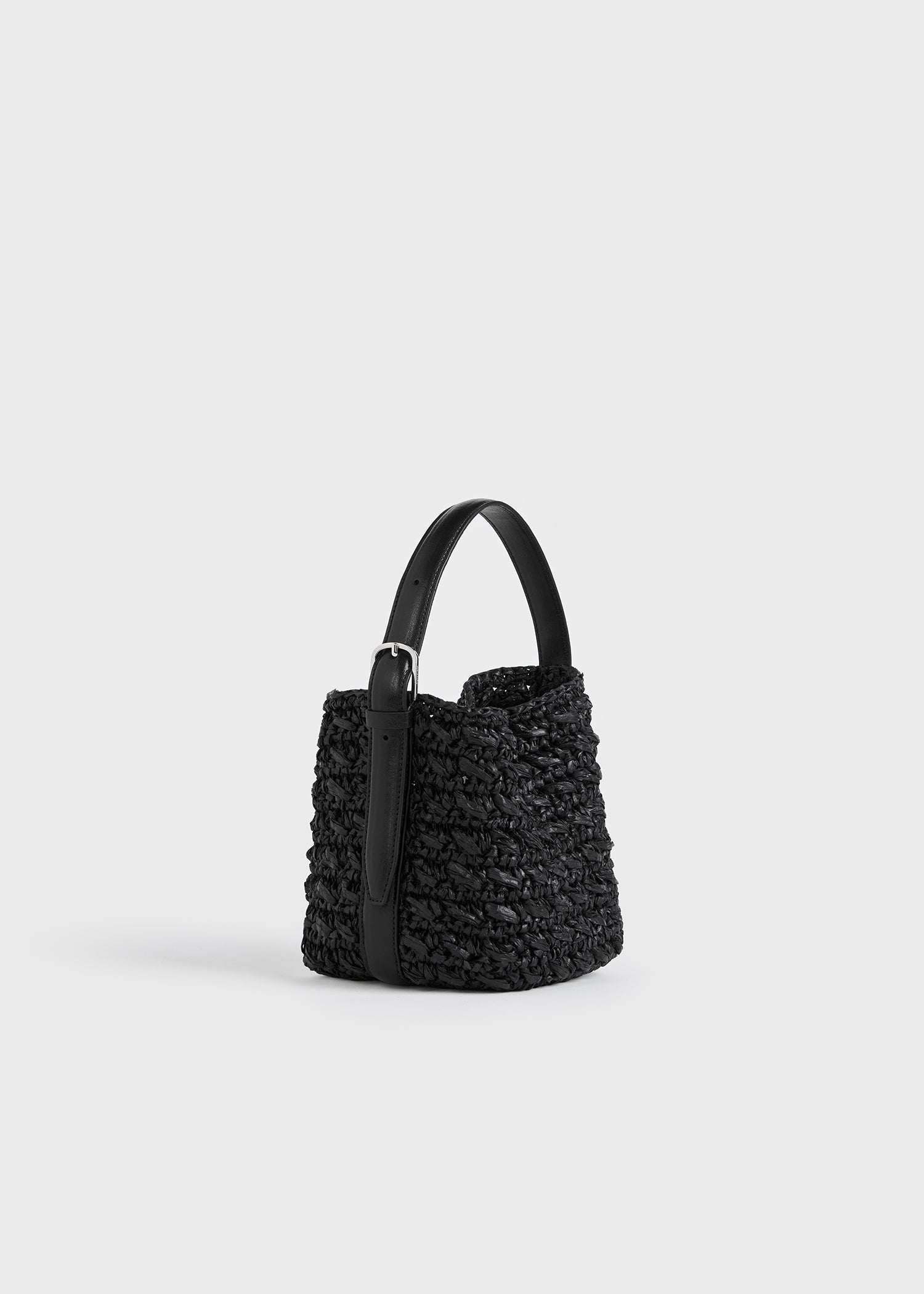 Small belted paper raffia tote black