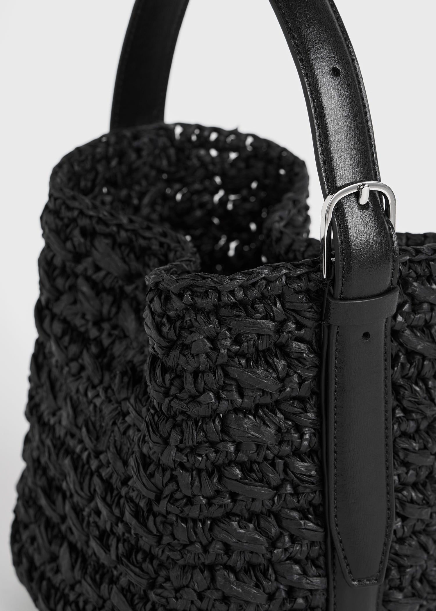Small belted paper raffia tote black