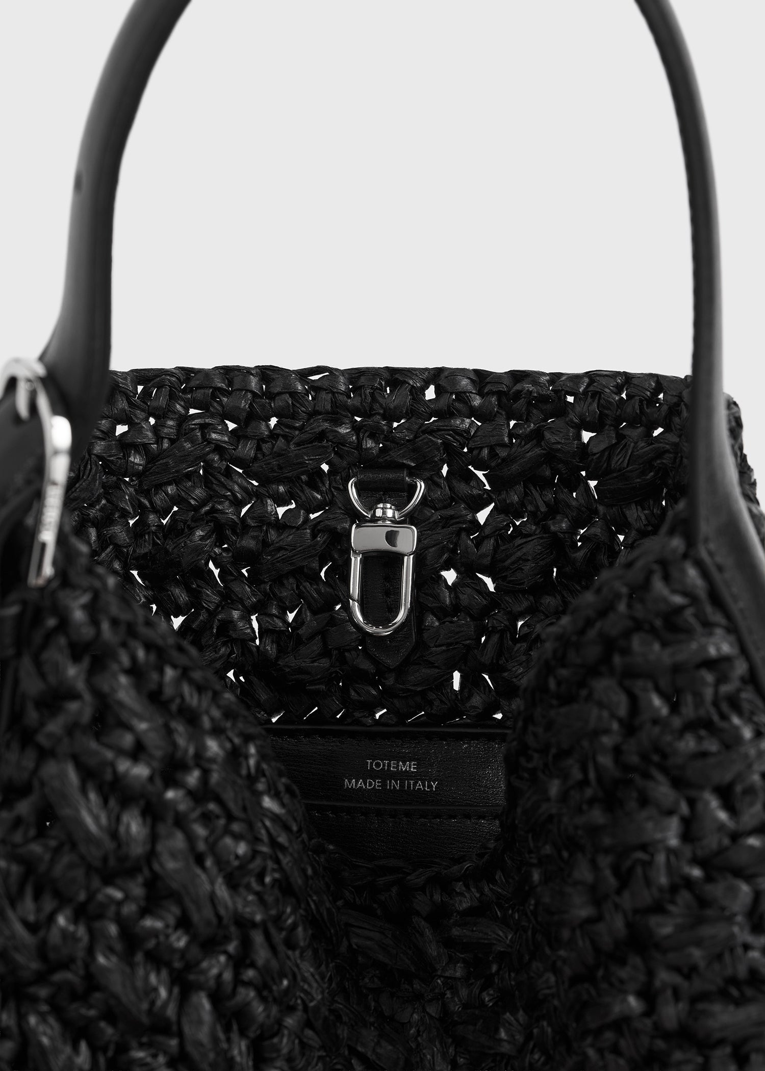 Small belted paper raffia tote black
