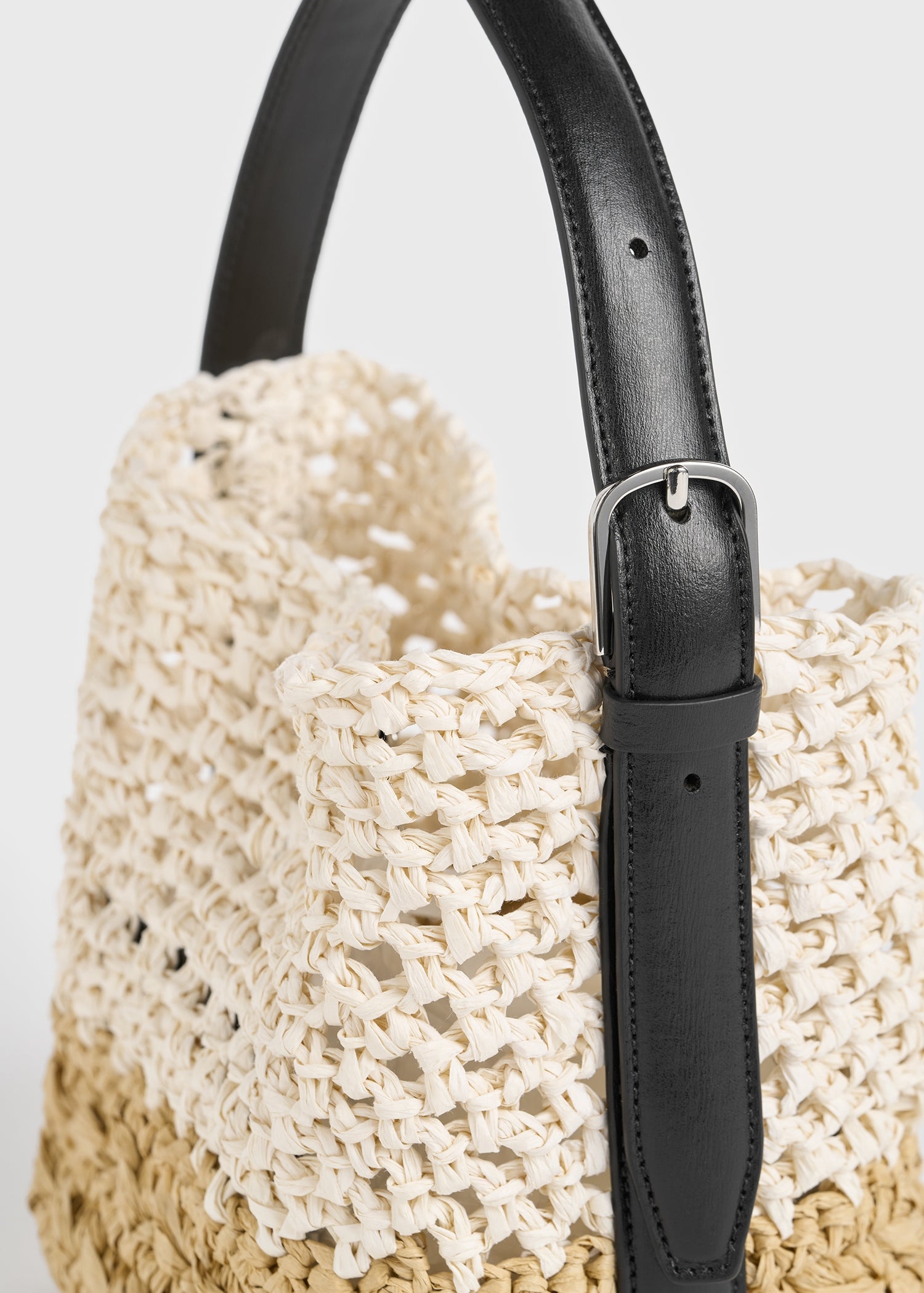 Small belted paper raffia tote ecru/vanilla