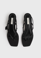 Slingback satin flip flops black