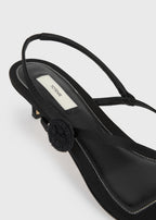 Slingback satin flip flops black