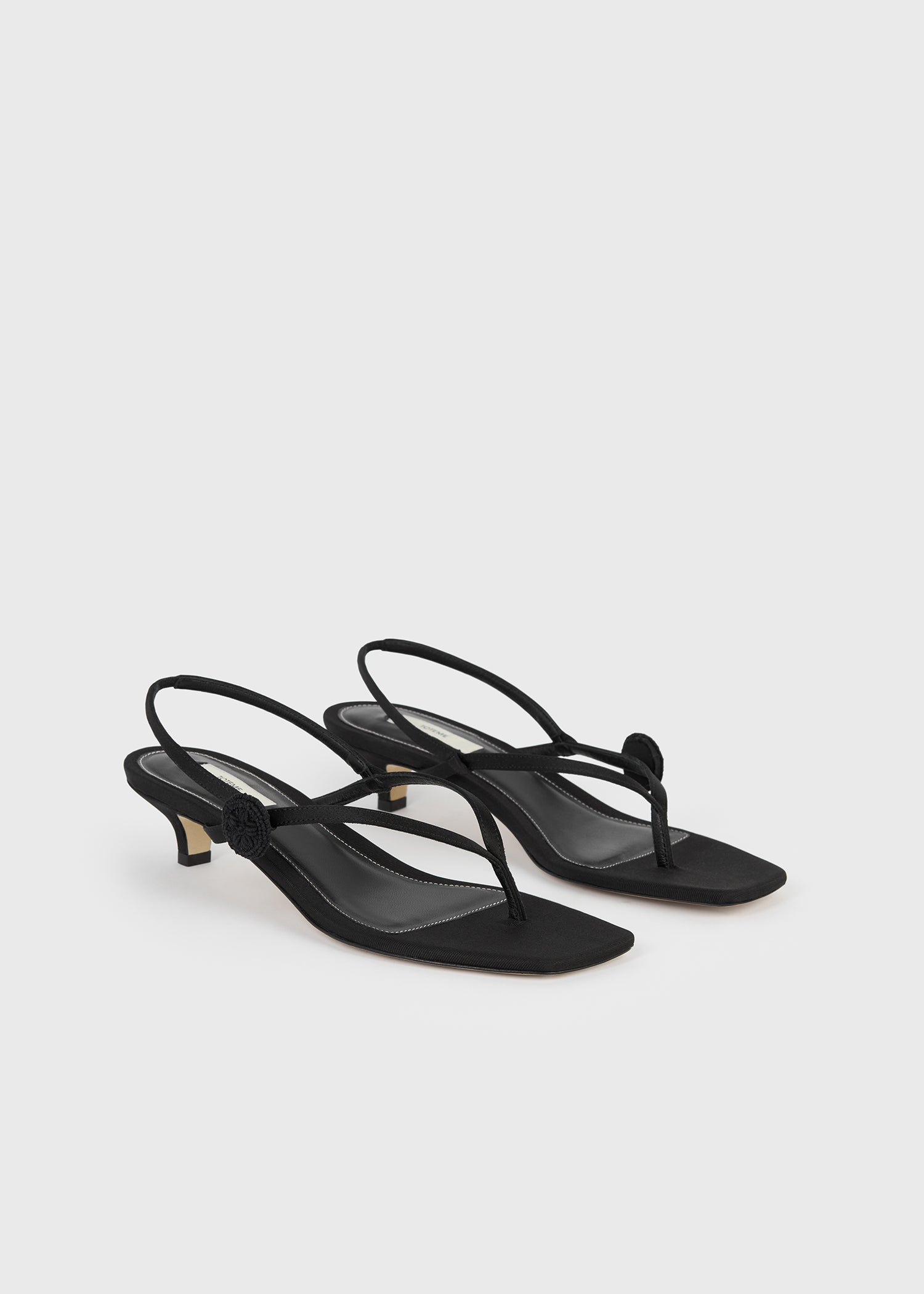 Slingback satin flip flops black