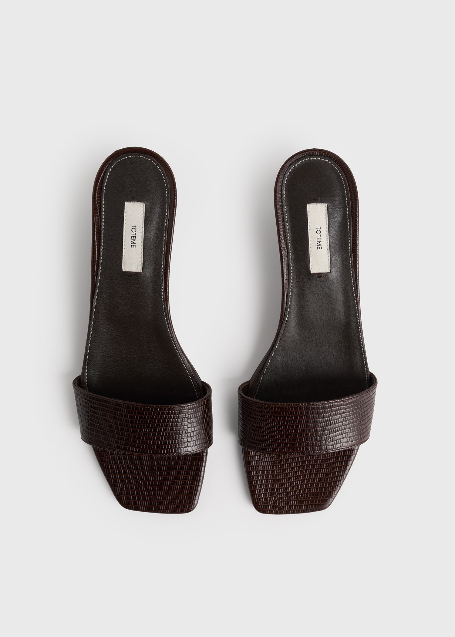 Slim lizard-embossed bandeau mules brown