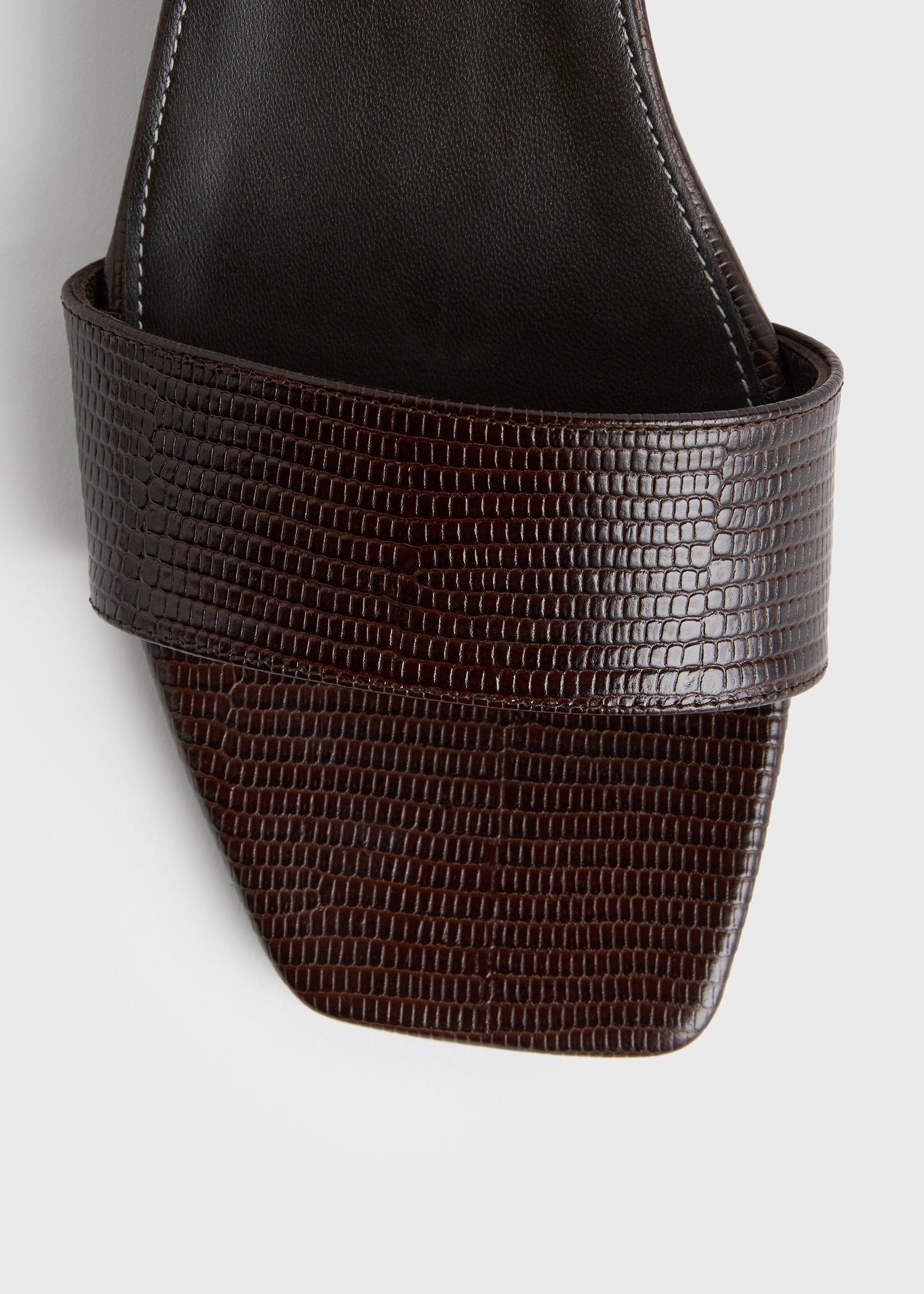 Slim lizard-embossed bandeau mules brown