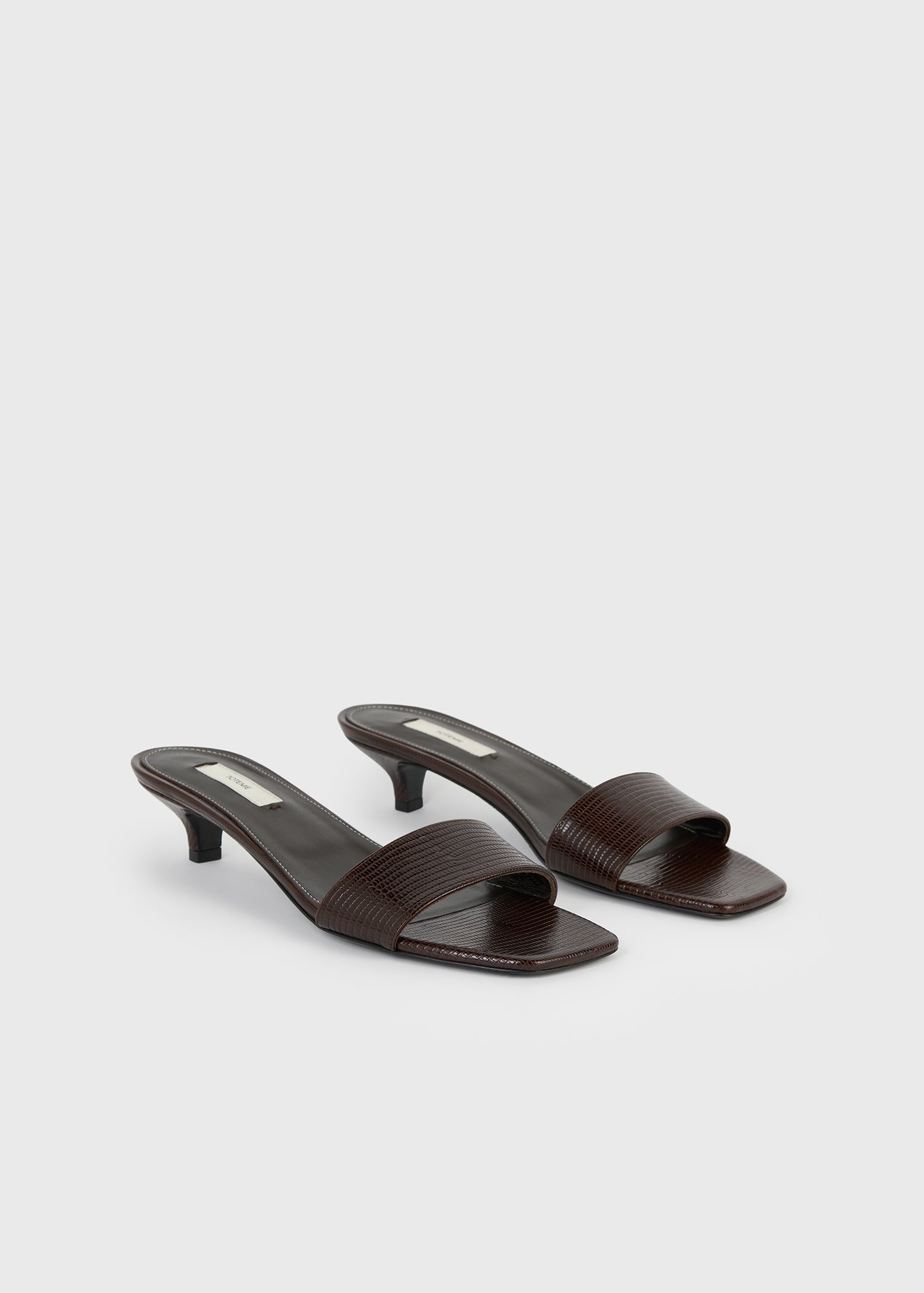 Slim lizard-embossed bandeau mules brown