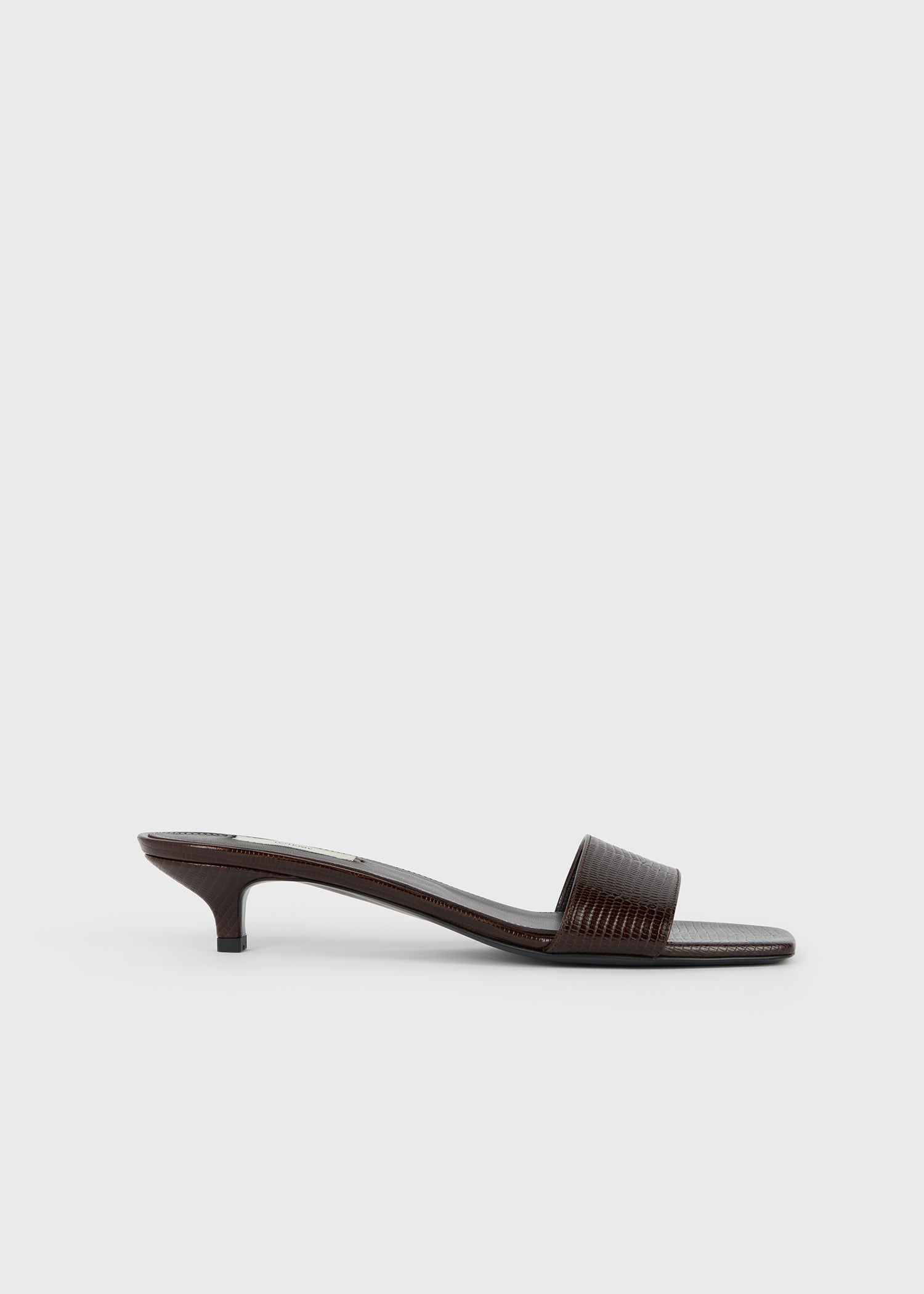 Slim lizard-embossed bandeau mules brown