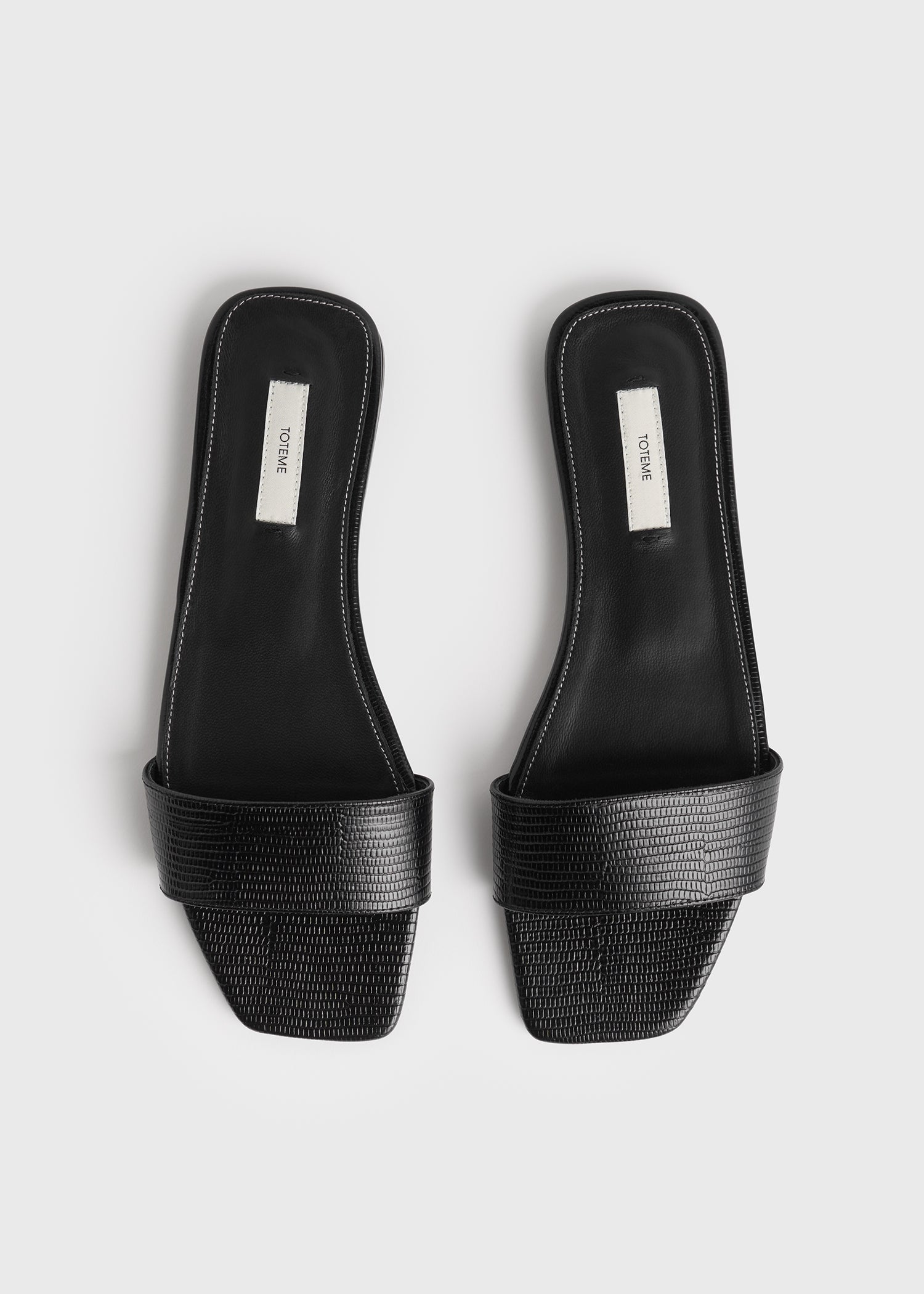 Slim lizard-embossed bandeau slides black