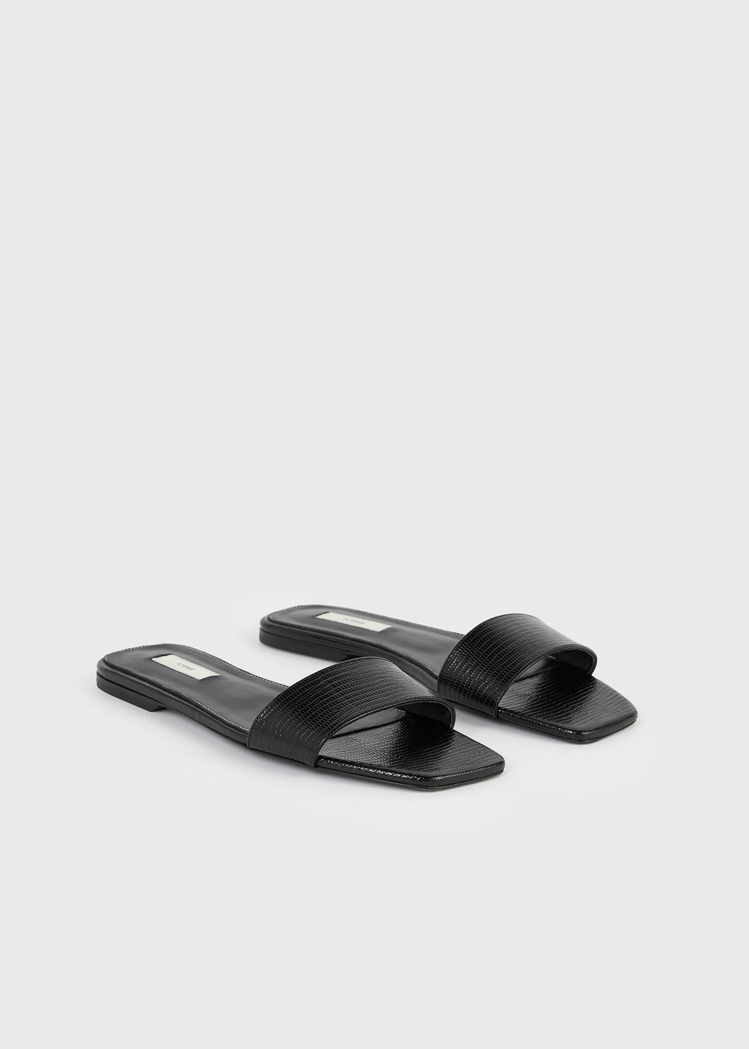 Slim lizard-embossed bandeau slides black