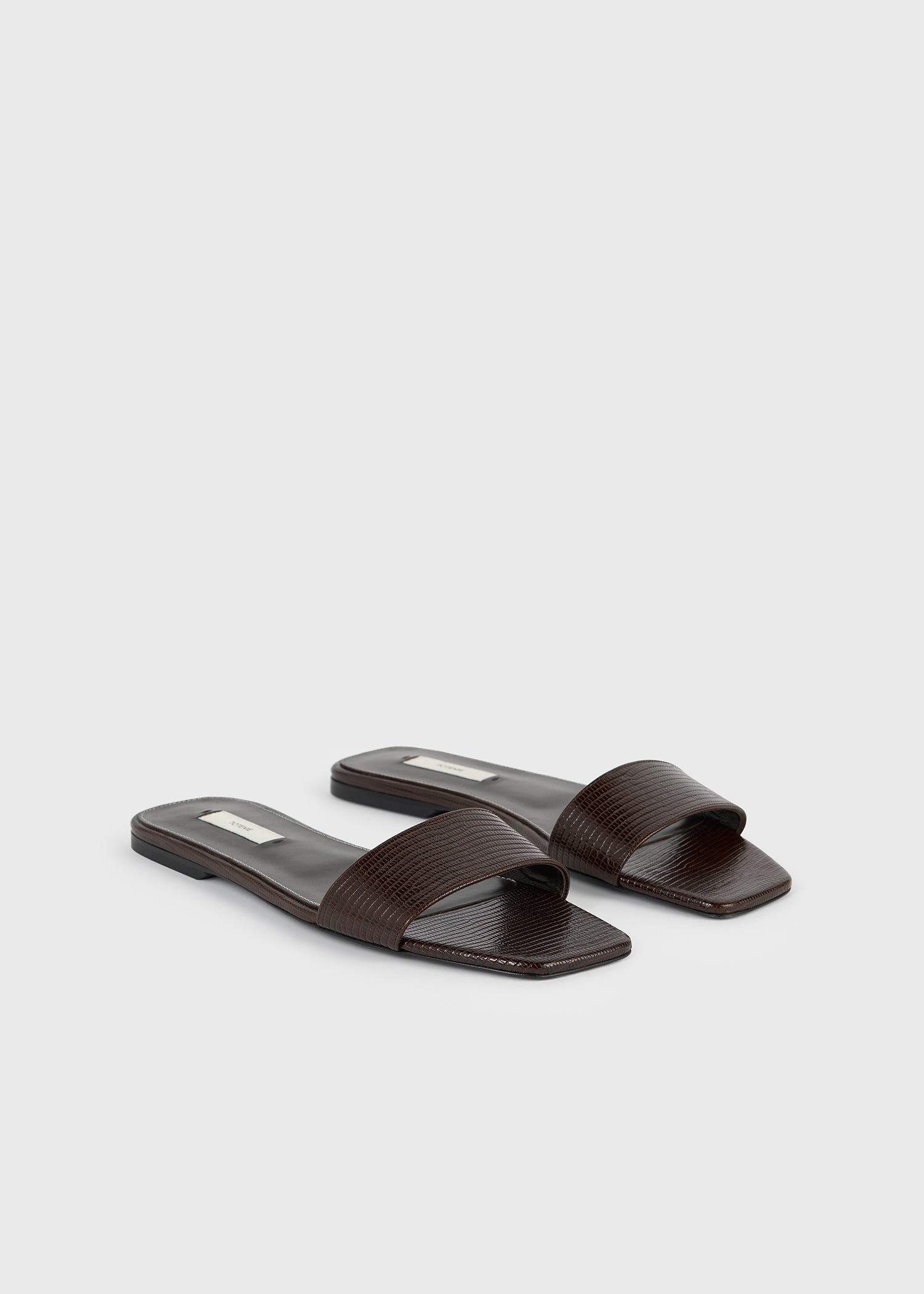Slim lizard-embossed bandeau slides brown