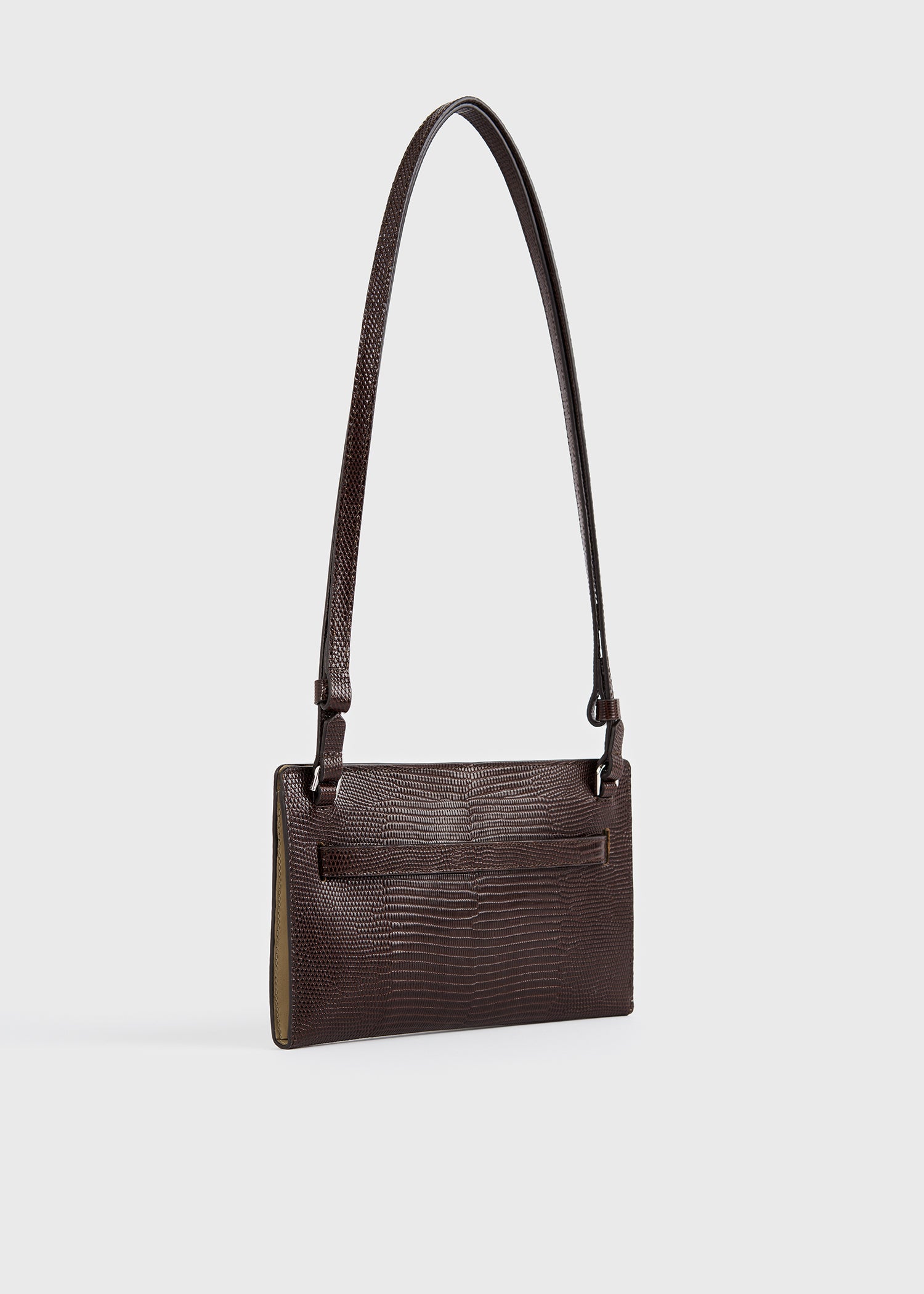 Belted lizard-embossed crossbody brown