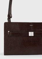 Belted lizard-embossed crossbody brown