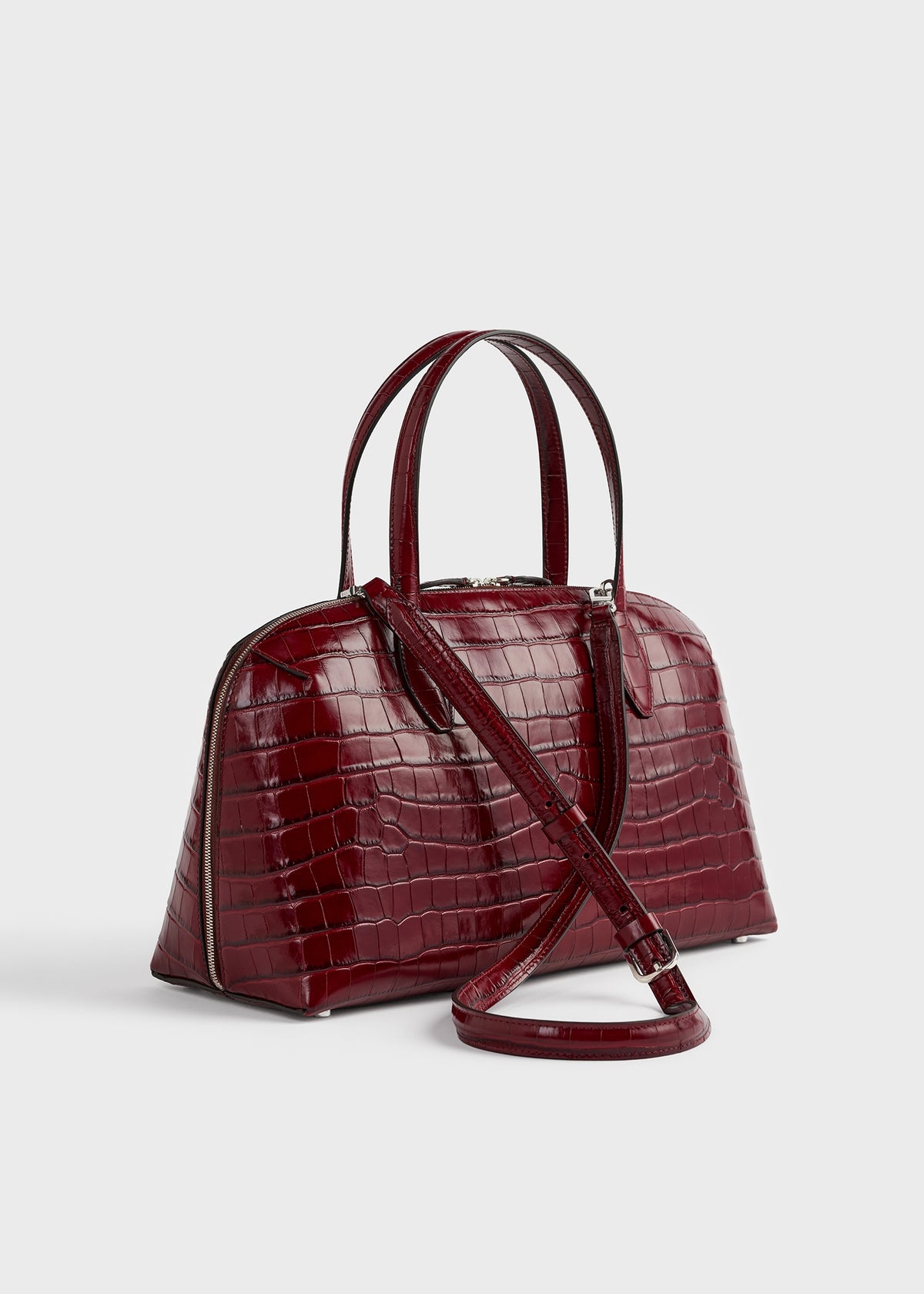 Medium croco-embossed day tote cherry