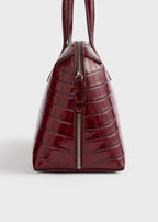 Medium croco-embossed day tote cherry