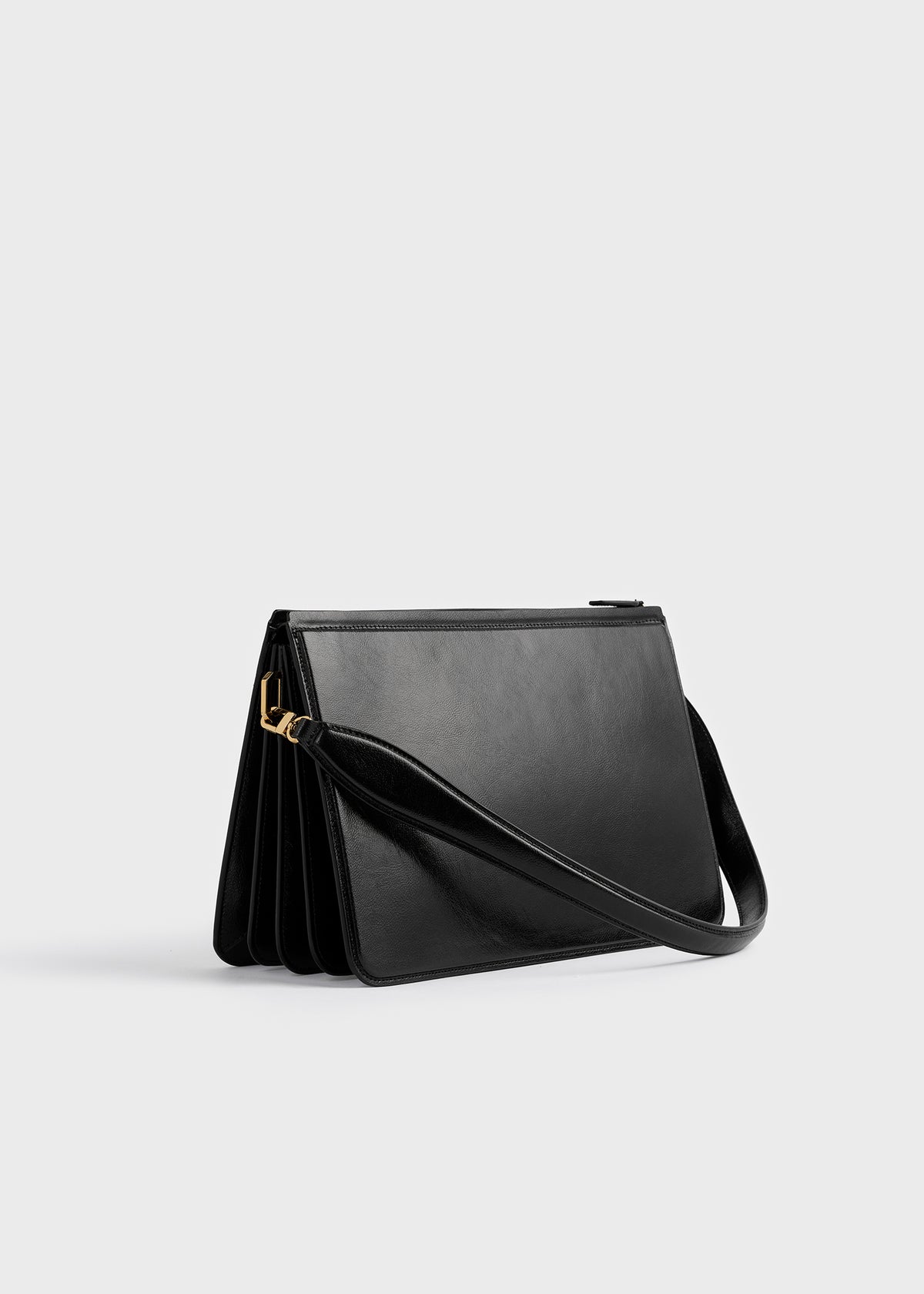 Fivefold glossed leather shoulder black
