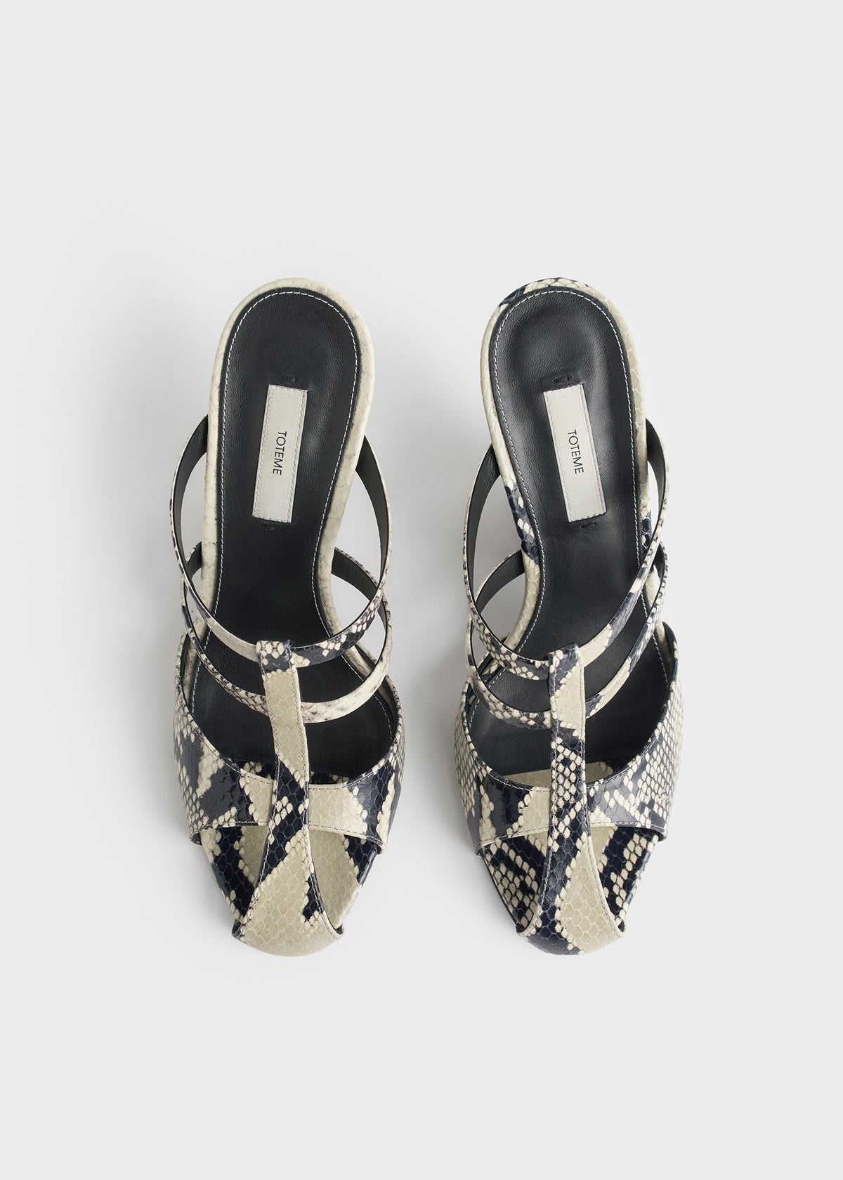 Cutout python-embossed mules black/ecru
