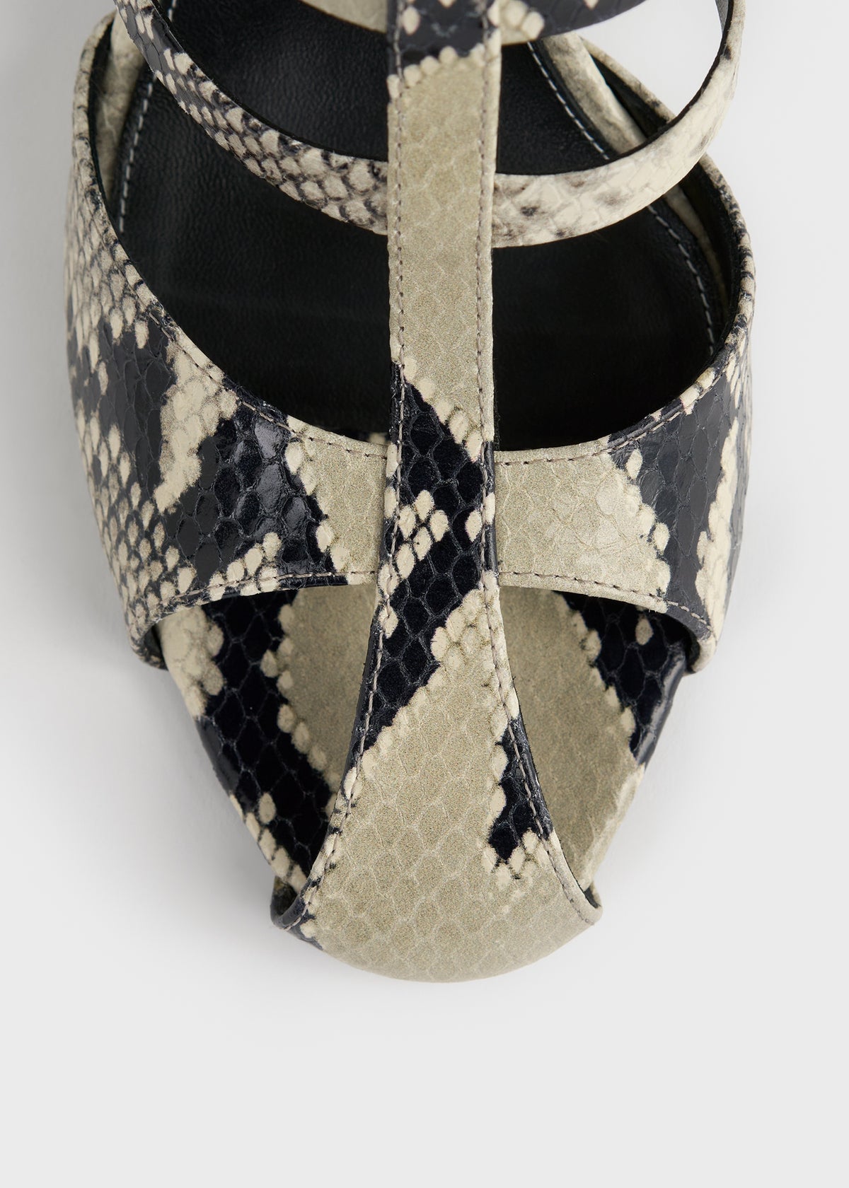 Cutout python-embossed mules black/ecru