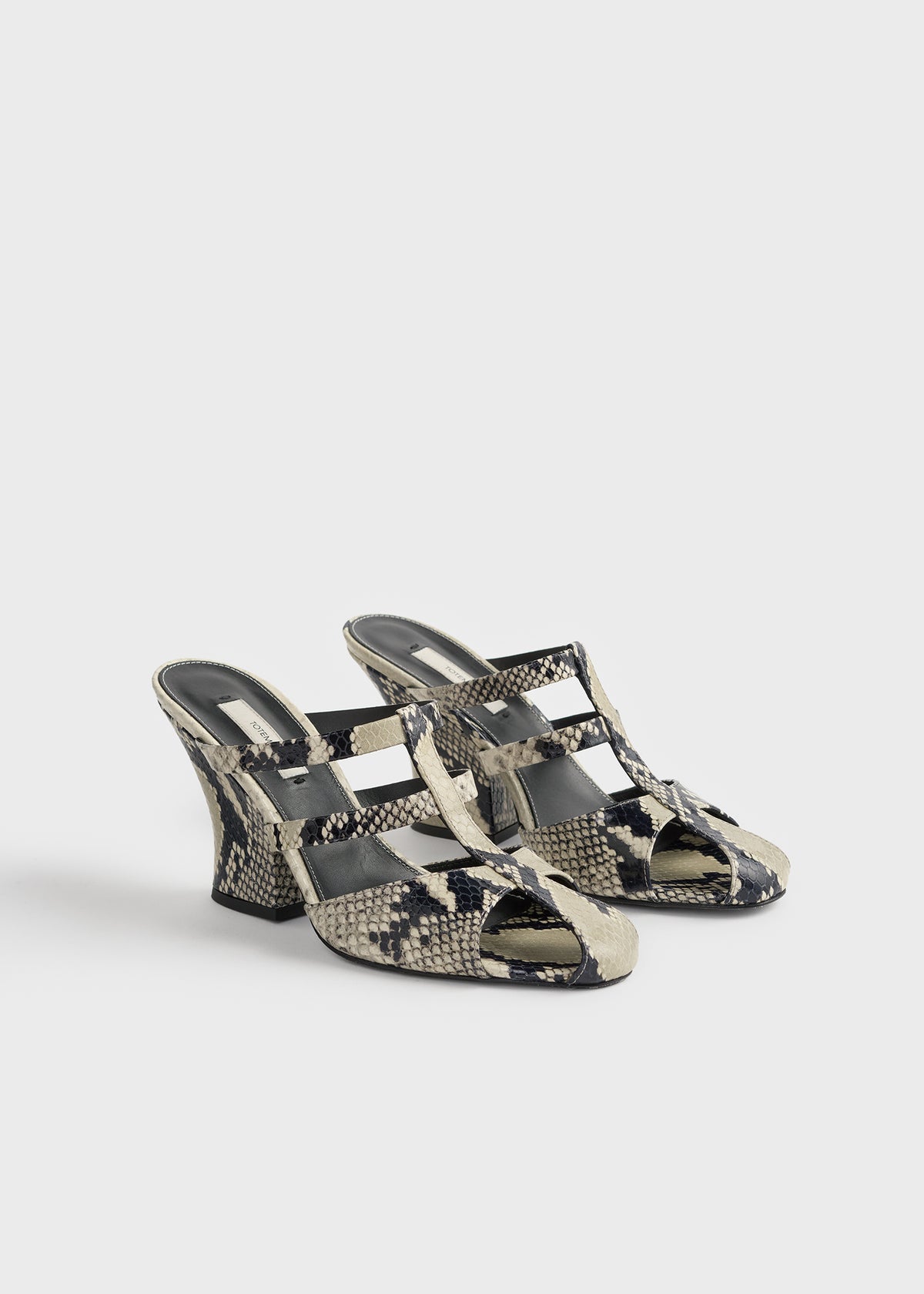 Cutout python-embossed mules black/ecru